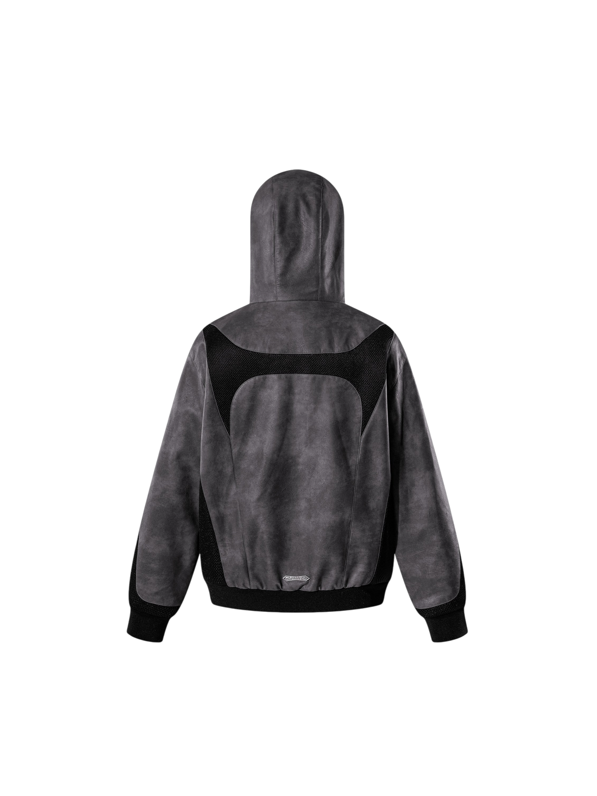 TBHNP patchwork faux-leather jacket in dark gray — product view 3