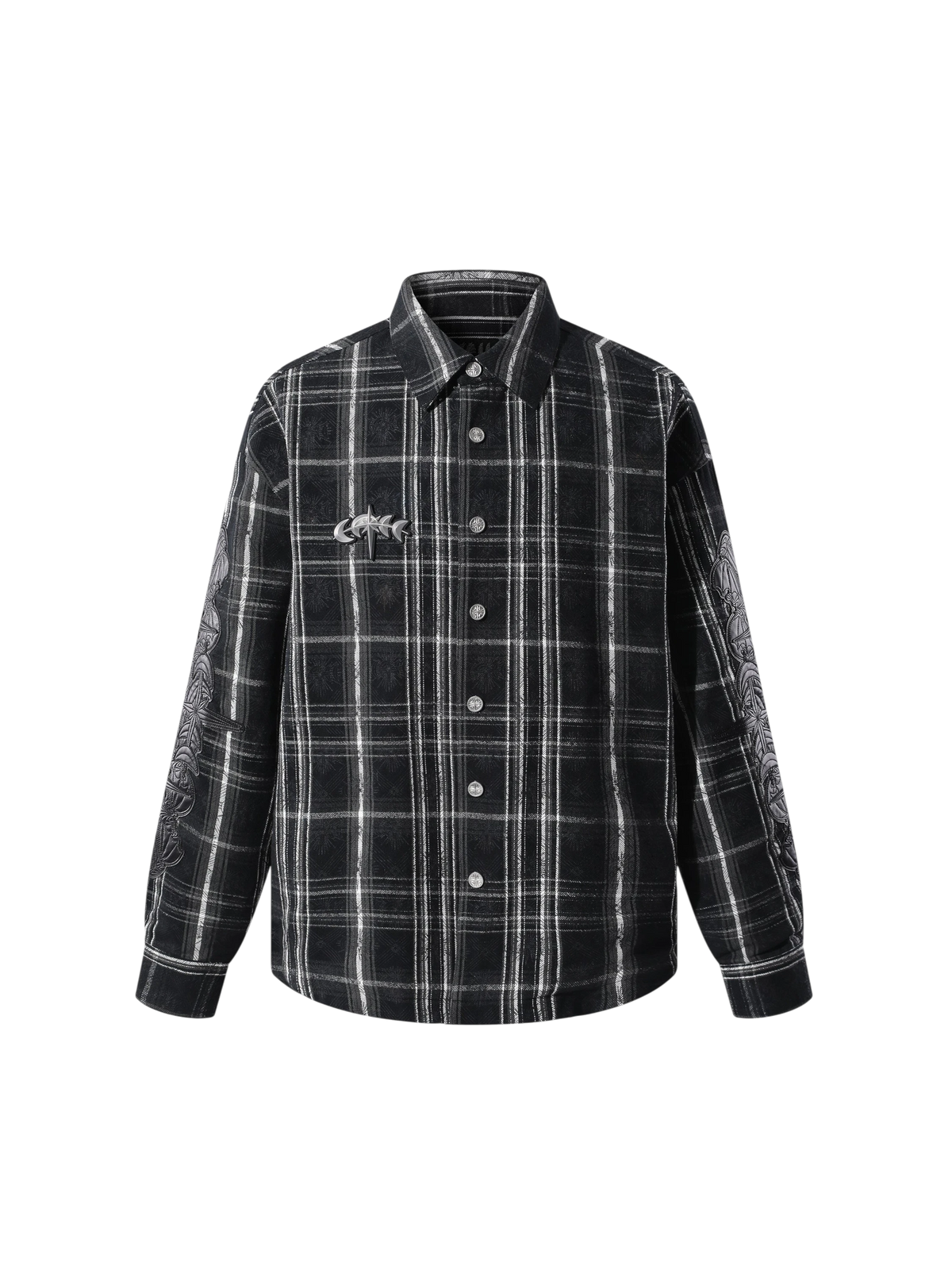 Model wearing the Greenish Yellow plaid shirt, angled front view.