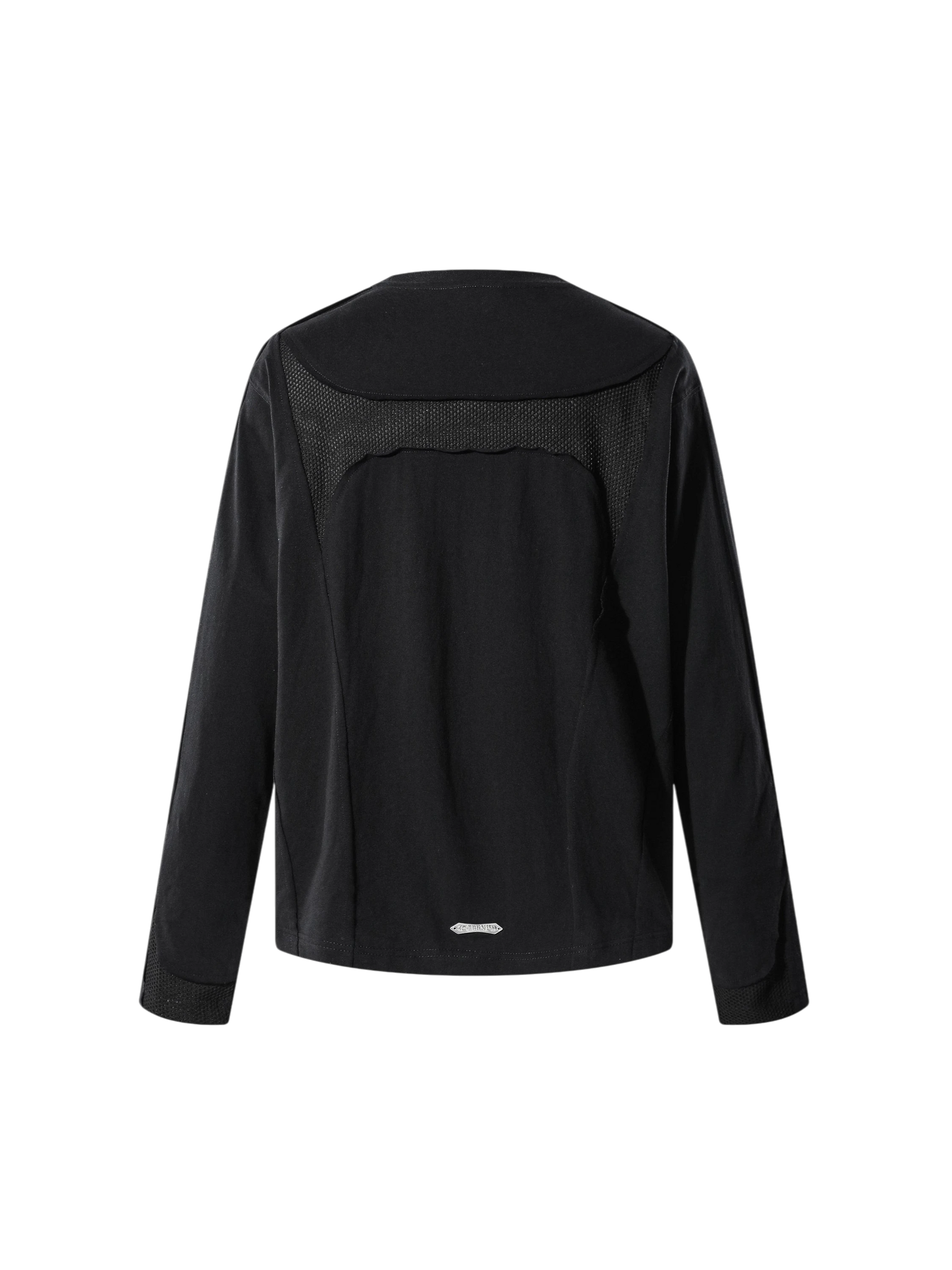 TBHNP Luminous Dawn sculpted mesh-panel long sleeve tee with metallic astral emblem β gothic streetwear