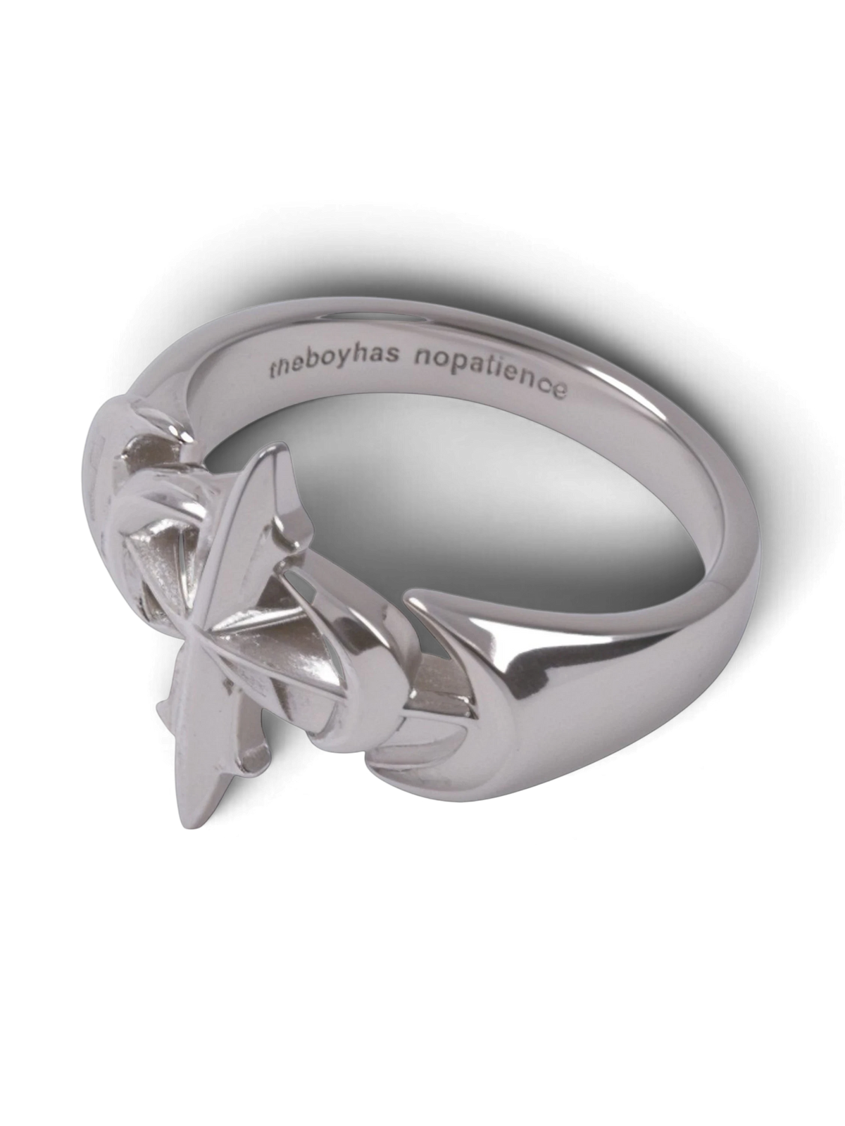 TBHNP logo white gold plated gothic ring, silver — streetwear jewelry accessory