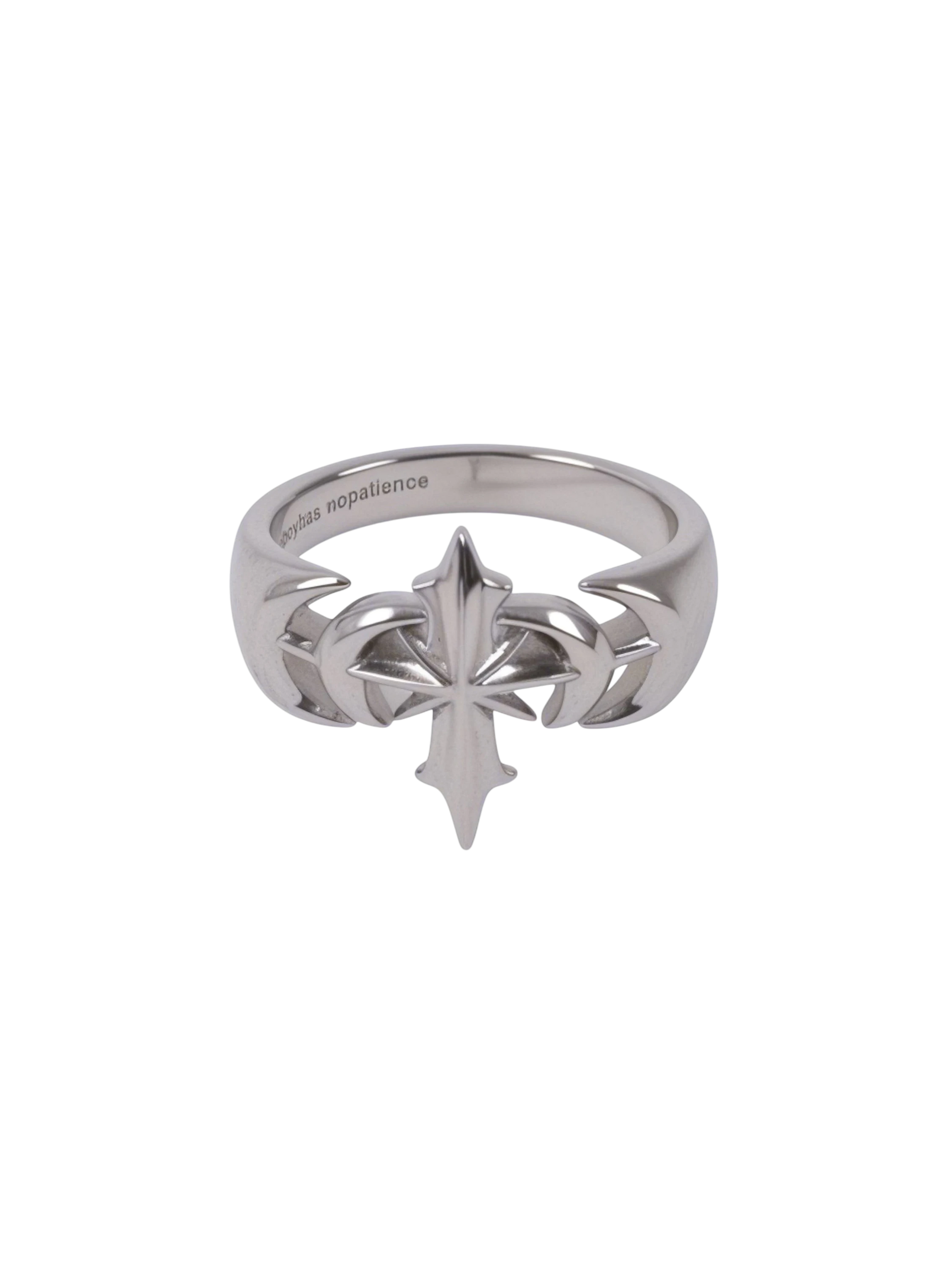 TBHNP logo white gold plated gothic ring, silver — streetwear jewelry accessory