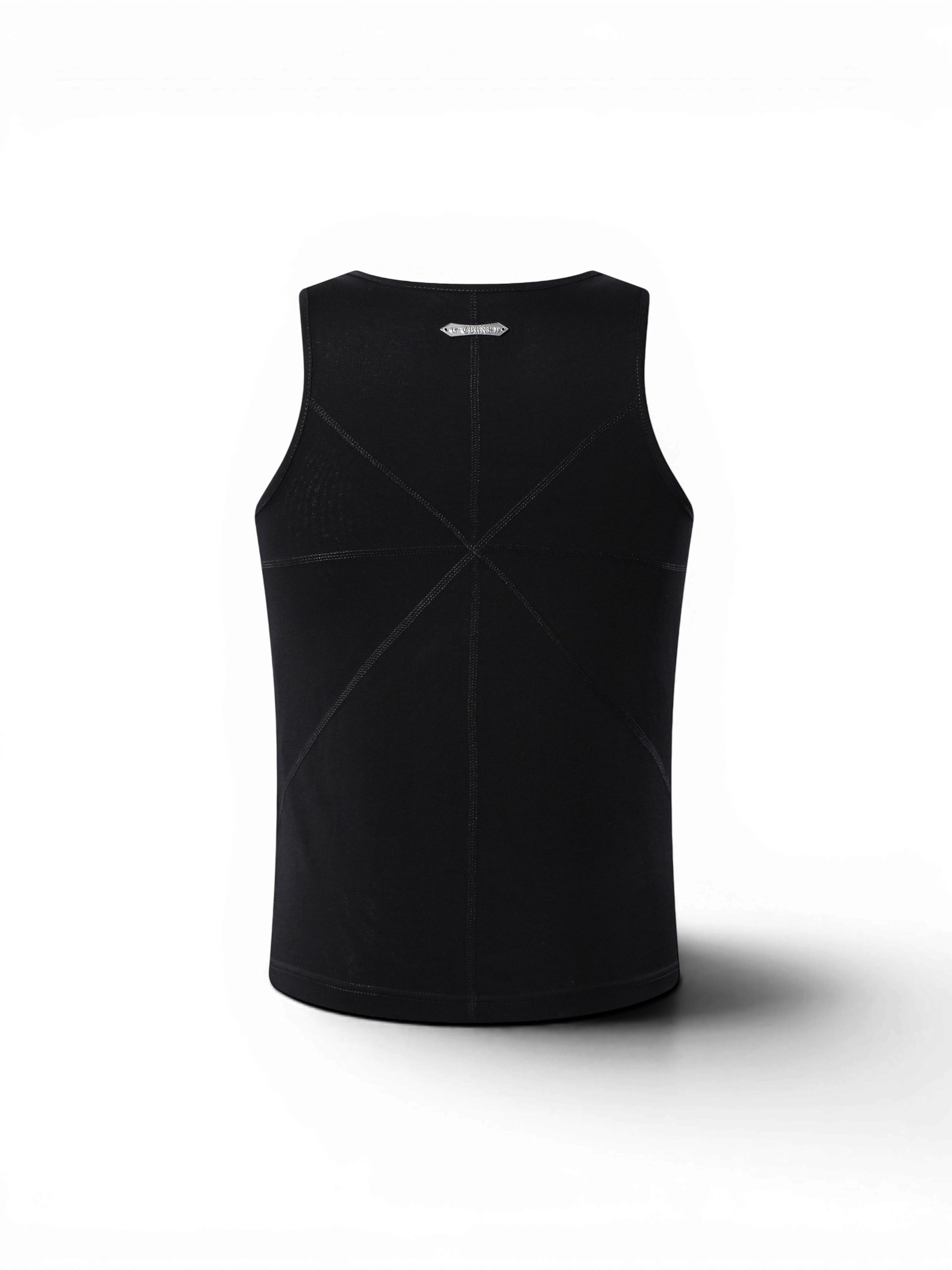 TBHNP Luminous Dawn starburst rhinestone ribbed cotton tank top, black — men's streetwear sleeveless tee