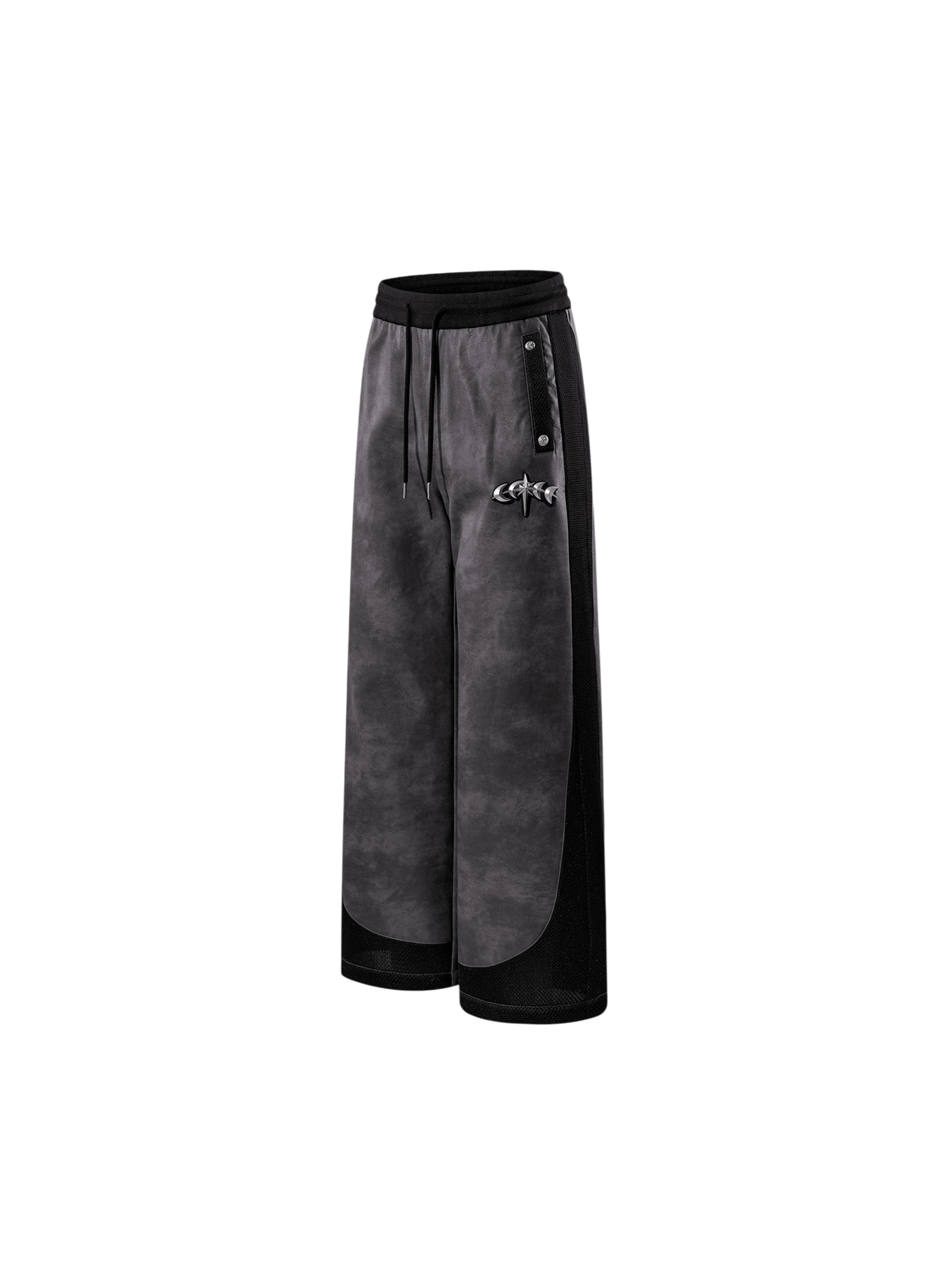 TBHNP patchwork faux-leather pants in dark gray — product view 2