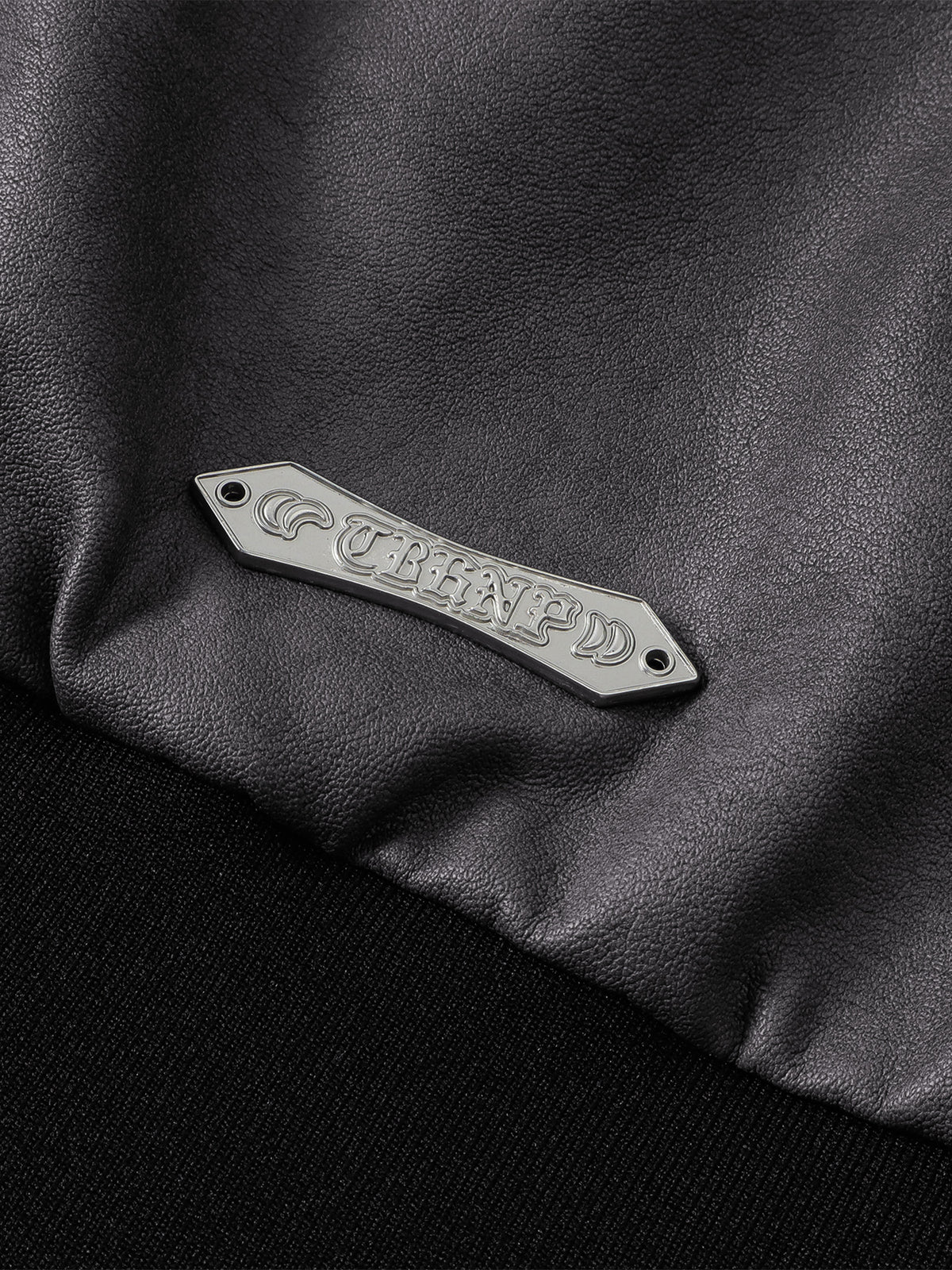 TBHNP patchwork faux-leather jacket in dark gray — detail 5