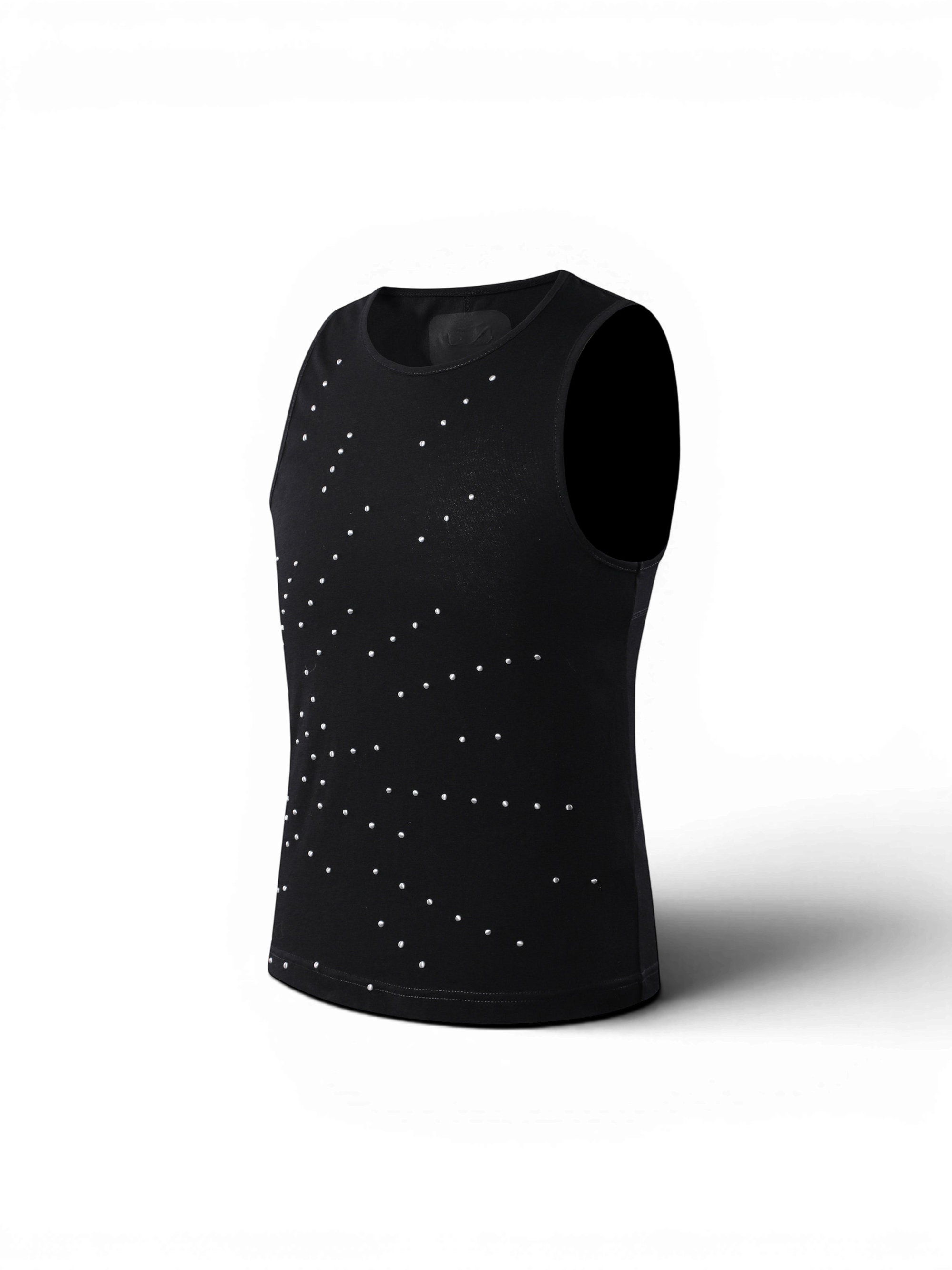 TBHNP Luminous Dawn starburst rhinestone ribbed cotton tank top, black — men's streetwear sleeveless tee