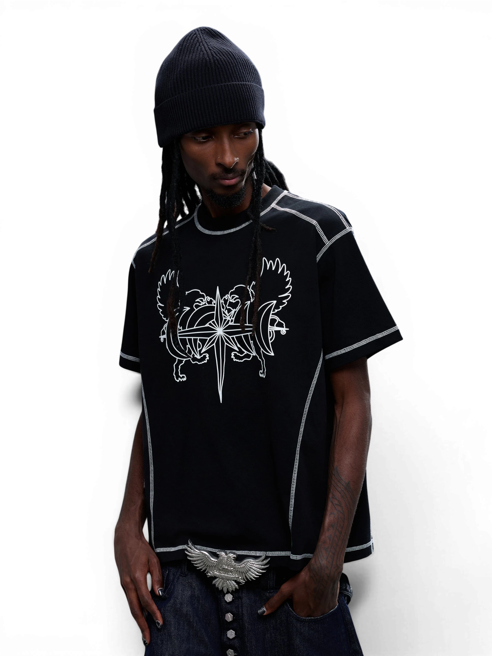 TBHNP Luminous Dawn double-headed eagle cotton t-shirt — men's streetwear graphic tee