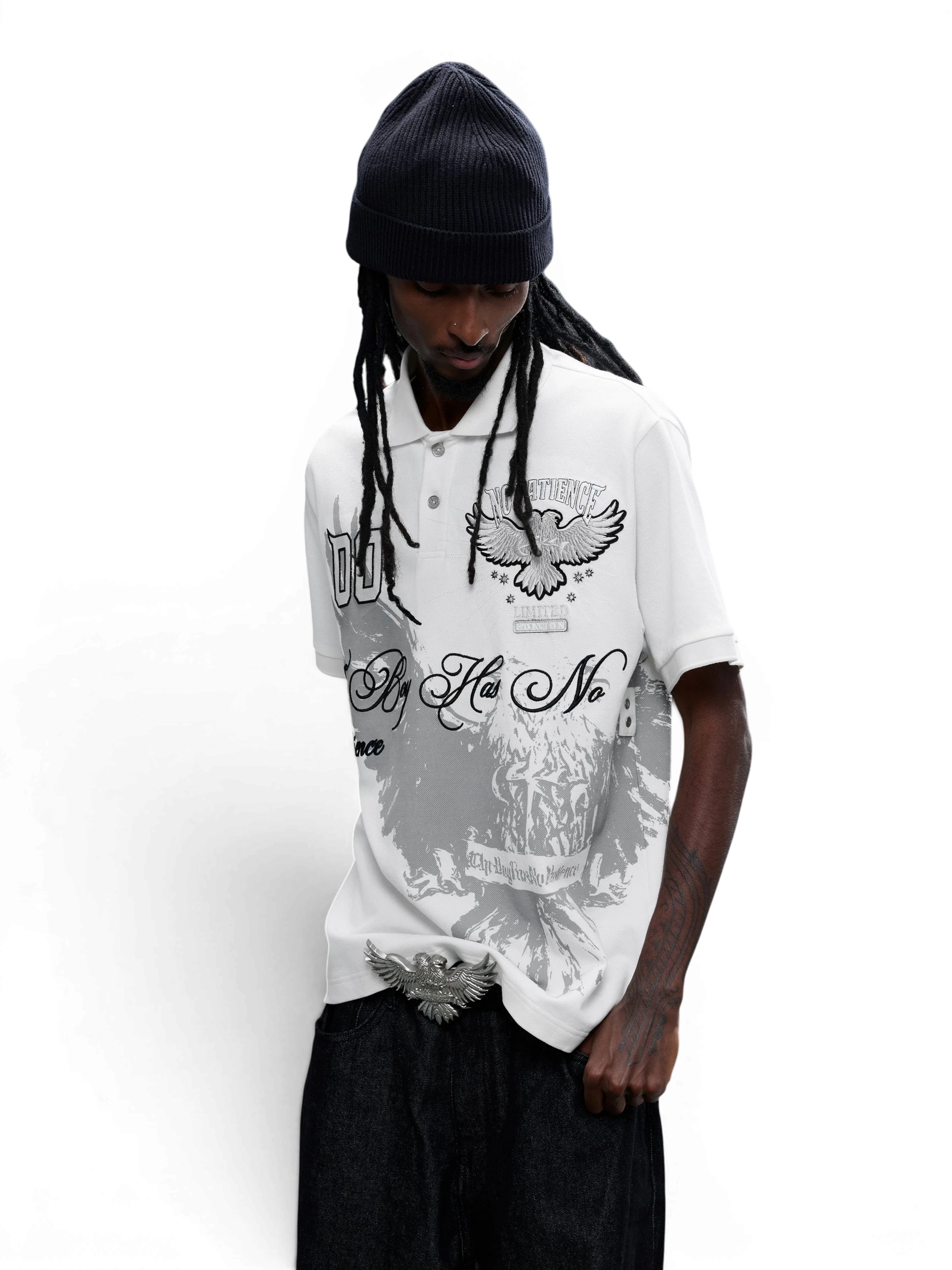 TBHNP Luminous Dawn double-headed eagle embroidered polo shirt — men's streetwear polo