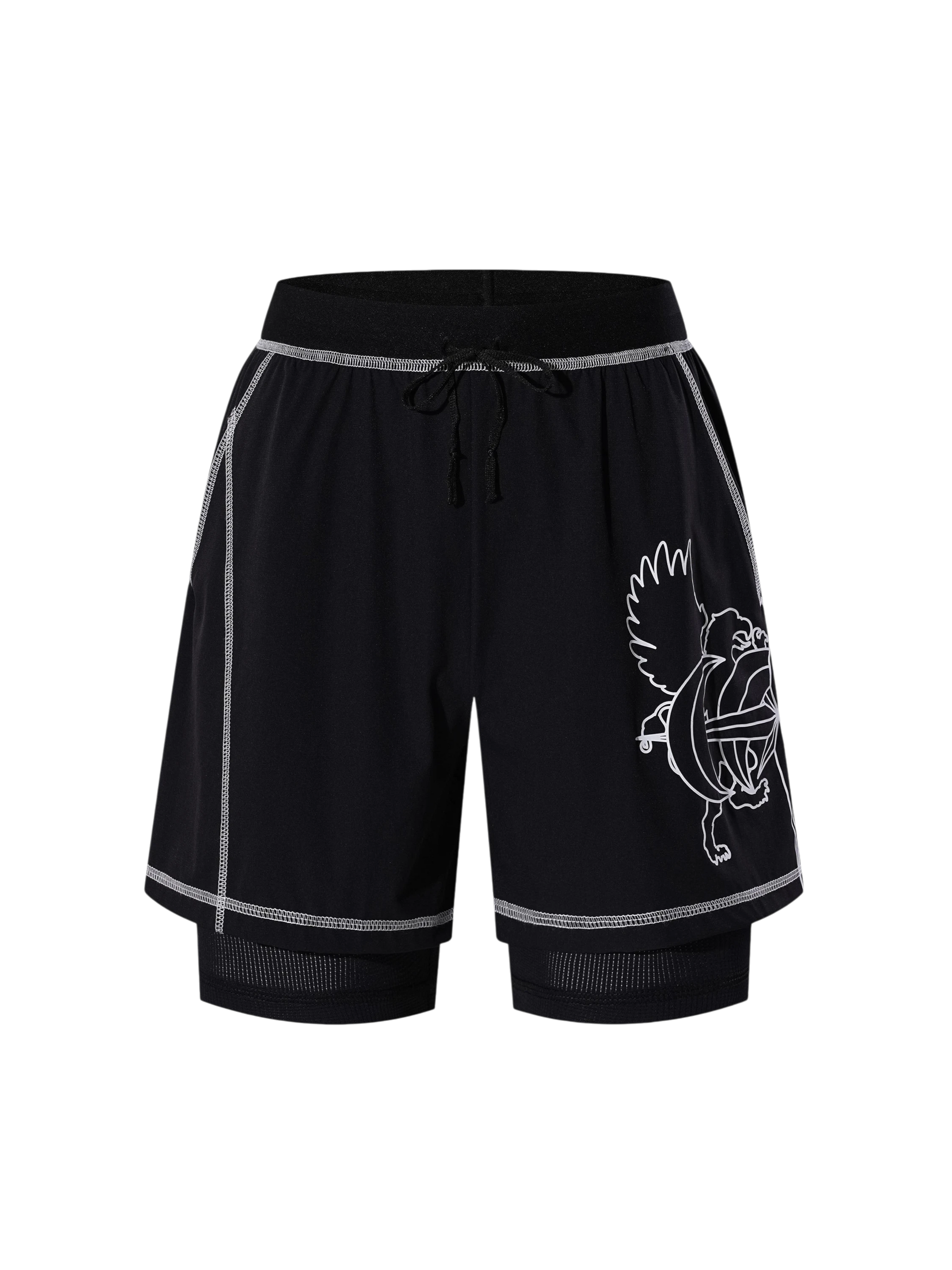 TBHNP Luminous Dawn double-headed eagle layered sports shorts — men's streetwear shorts