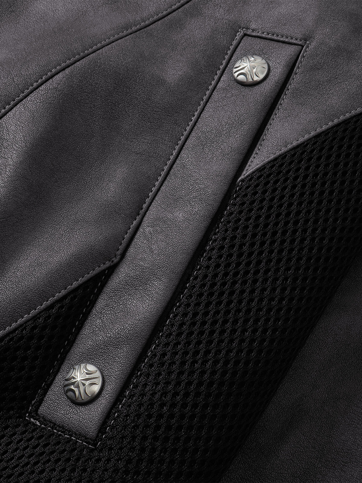 TBHNP patchwork faux-leather jacket in dark gray — detail 4