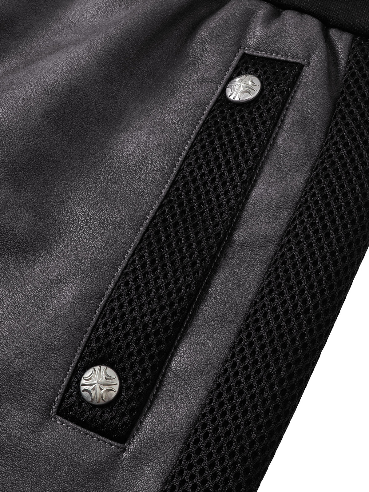 TBHNP patchwork faux-leather pants in dark gray — detail 4