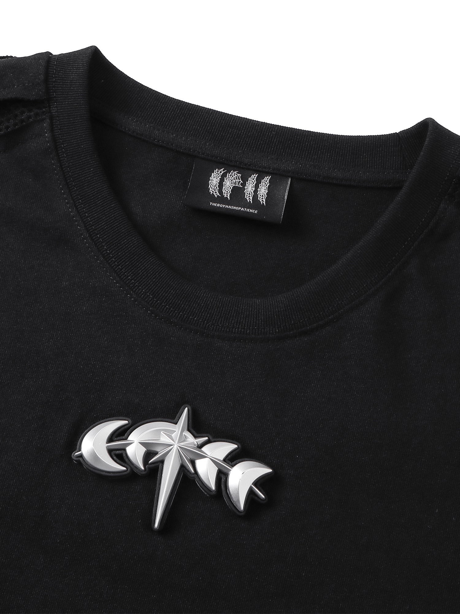 TBHNP Luminous Dawn sculpted mesh-panel long sleeve tee with metallic astral emblem β gothic streetwear
