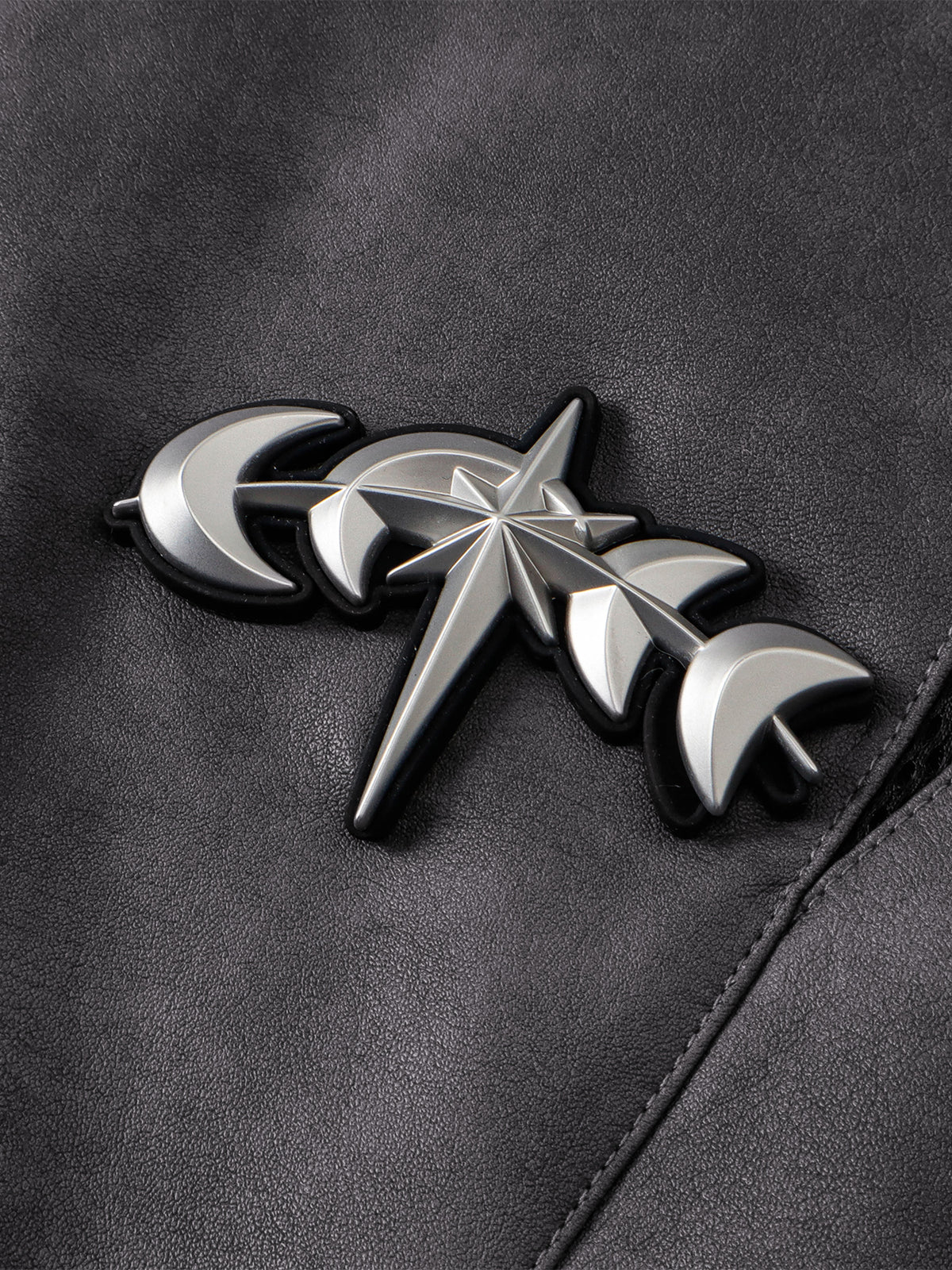 TBHNP patchwork faux-leather jacket in dark gray — detail 3