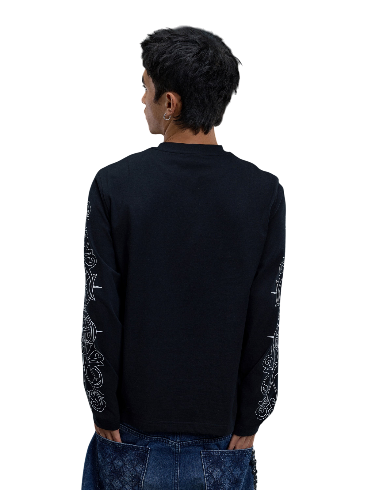 TBHNP logo long-sleeve T-shirt in black — on-model view 3