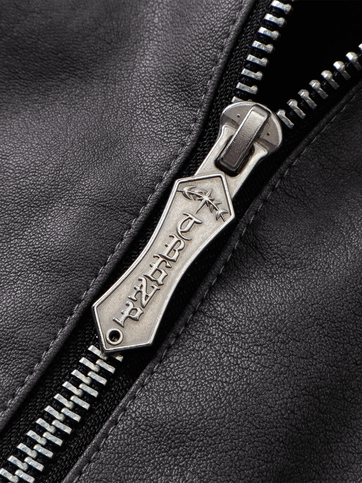 TBHNP patchwork faux-leather jacket in dark gray — detail 2