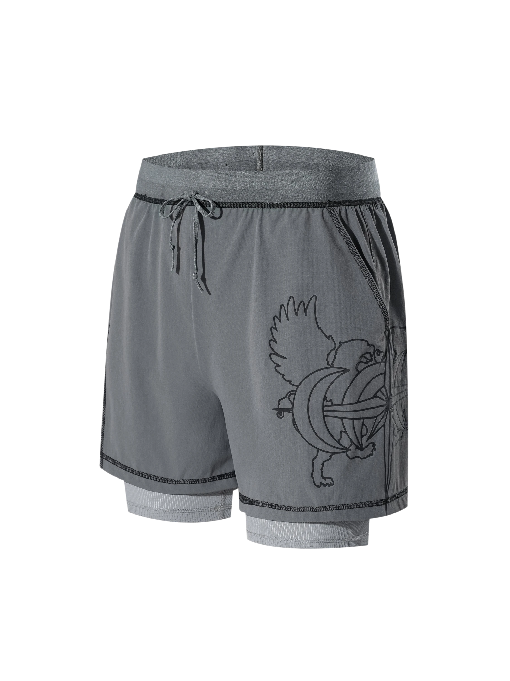 TBHNP Luminous Dawn double-headed eagle layered sports shorts — men's streetwear shorts