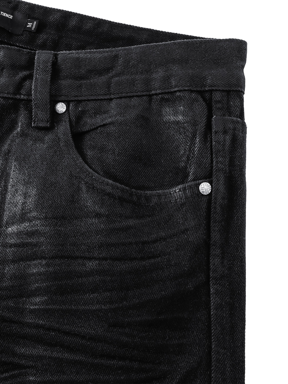 TBHNP TB260001 Black. Coated denim and whisker detail.