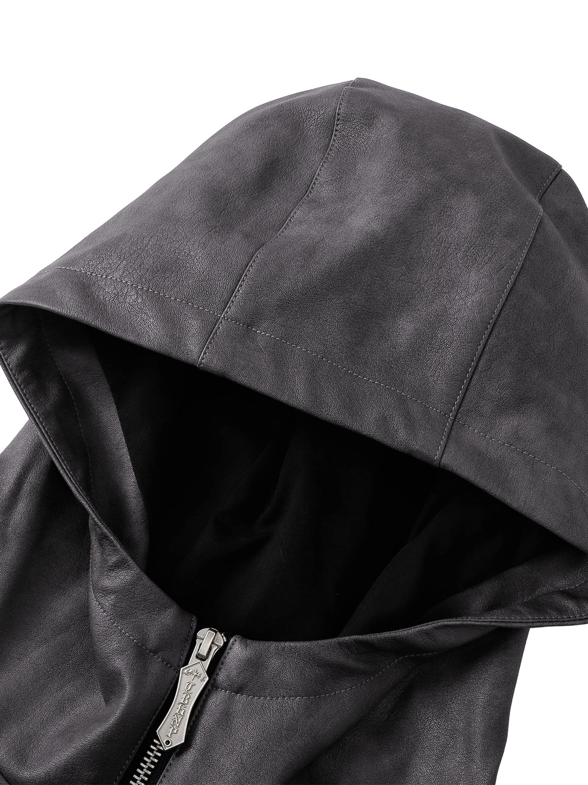 TBHNP patchwork faux-leather jacket in dark gray — detail 1