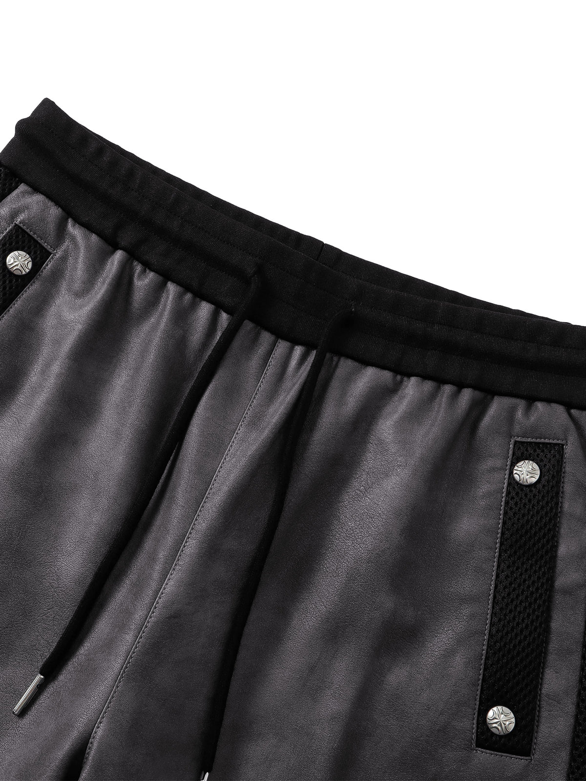 TBHNP patchwork faux-leather pants in dark gray — detail 1