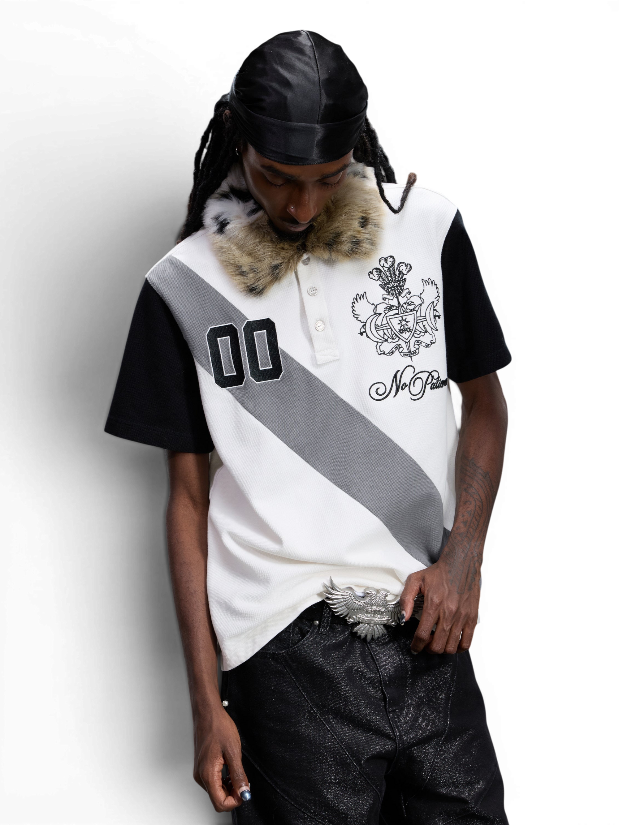 TBHNP Luminous Dawn double-headed eagle embroidered polo shirt, white — men's streetwear polo