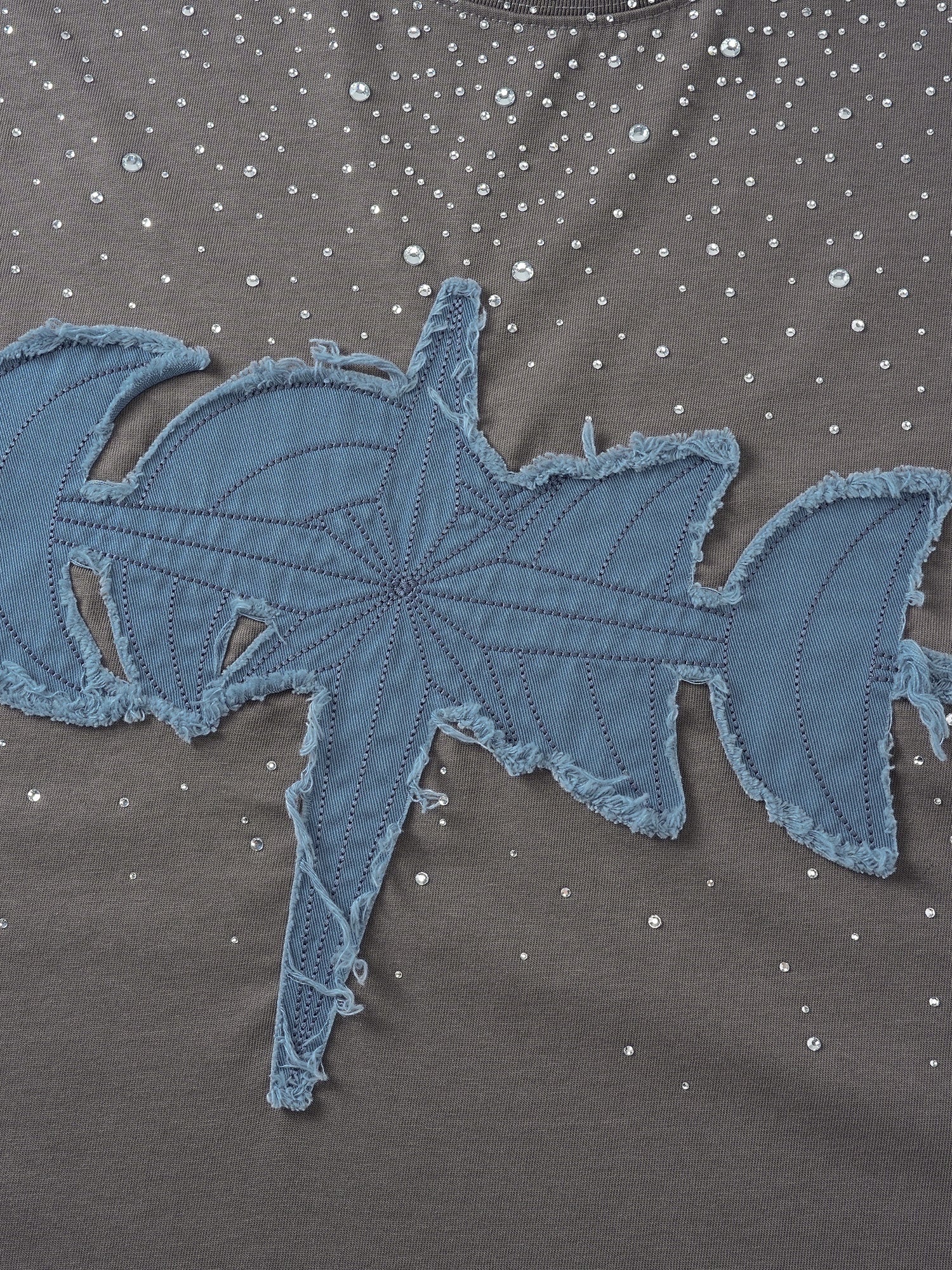 TBHNP Luminous Dawn washed boxy cotton t-shirt with rhinestones and patch embroidery — men's streetwear graphic tee