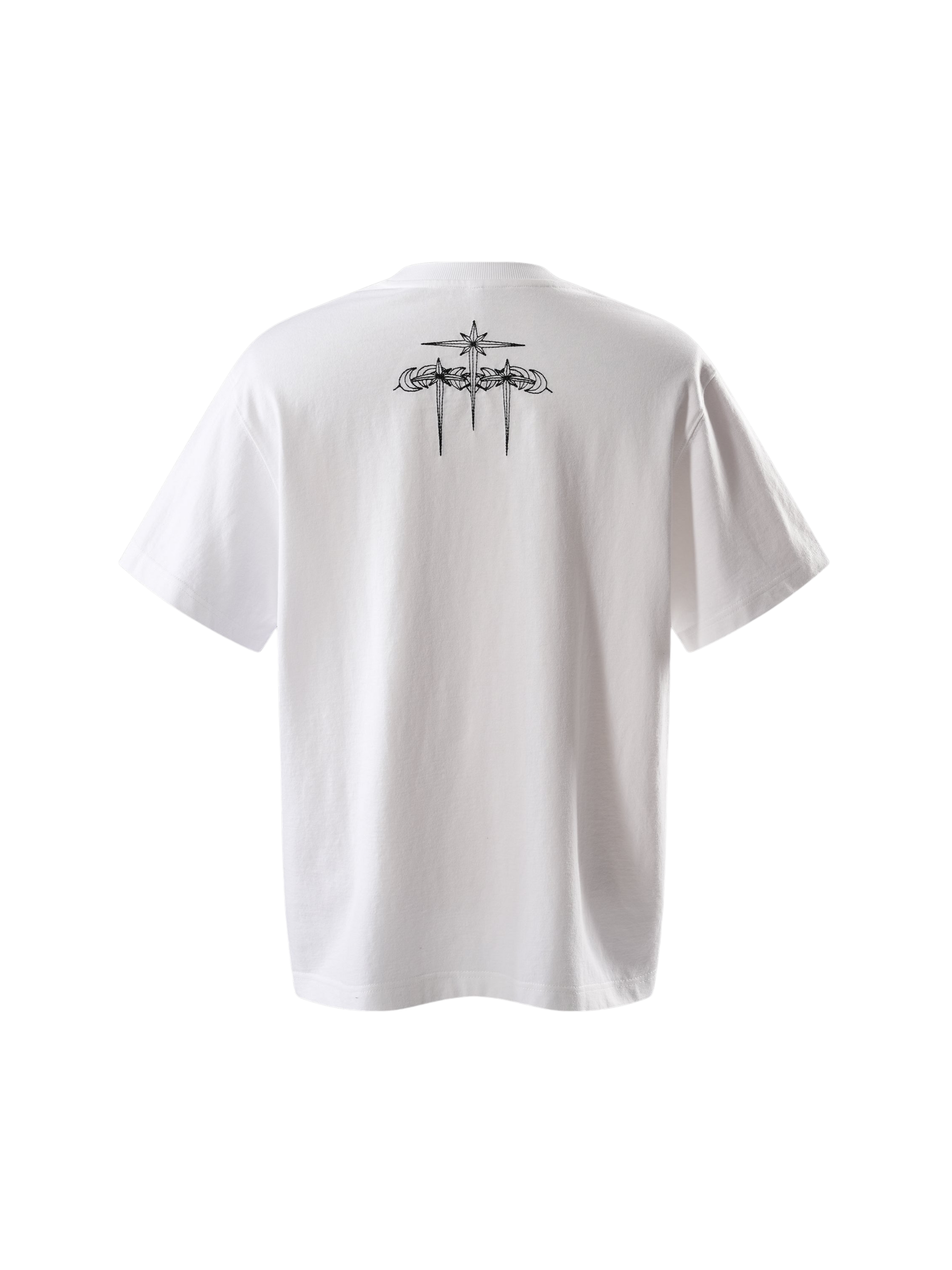 TBHNP Luminous Dawn boxy heavyweight cotton t-shirt with metal astral logo badge — men's streetwear tee