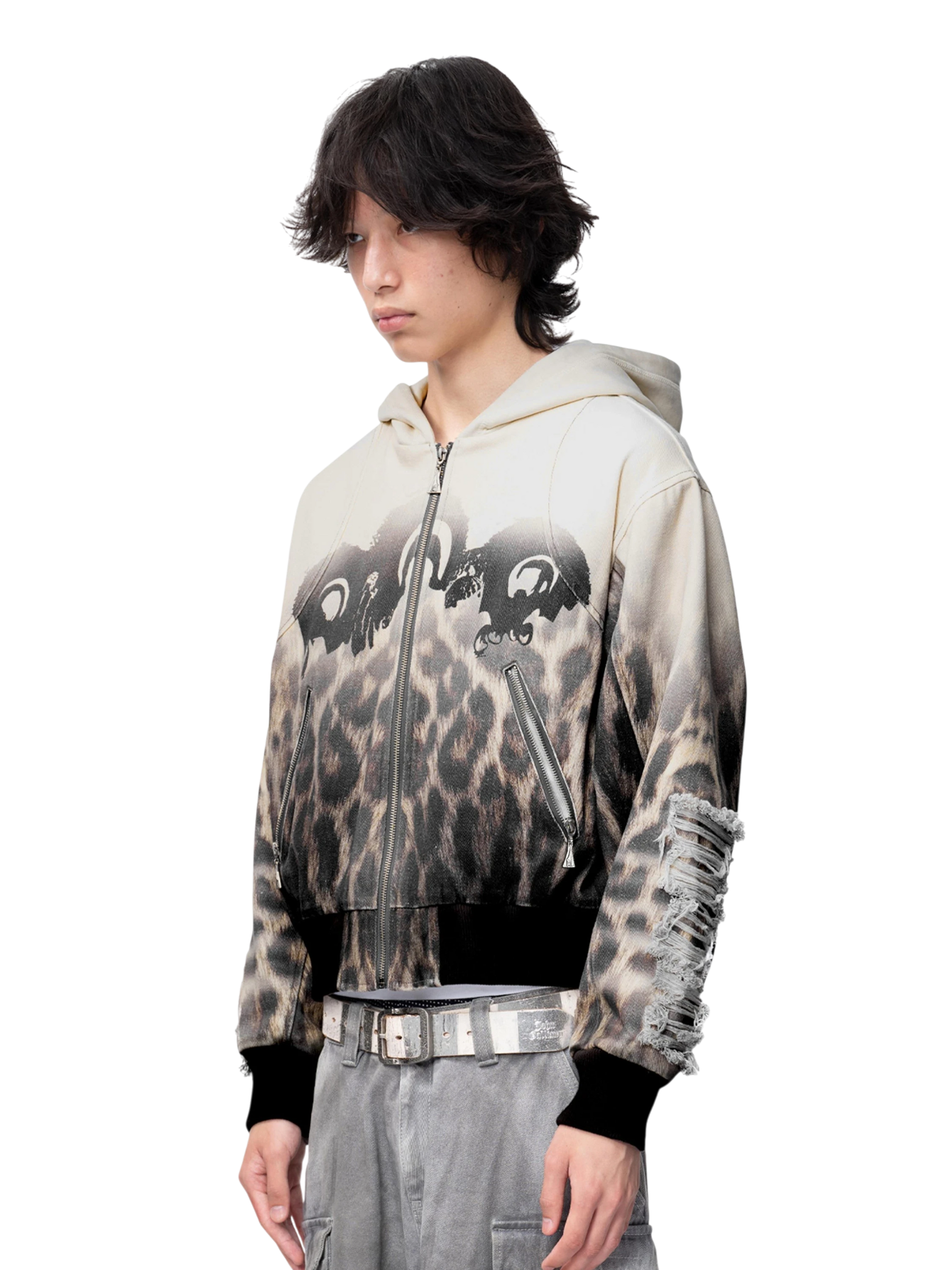 TBHNP Disciple distressed double-layer zip hoodie, sandy — men's streetwear hoodie