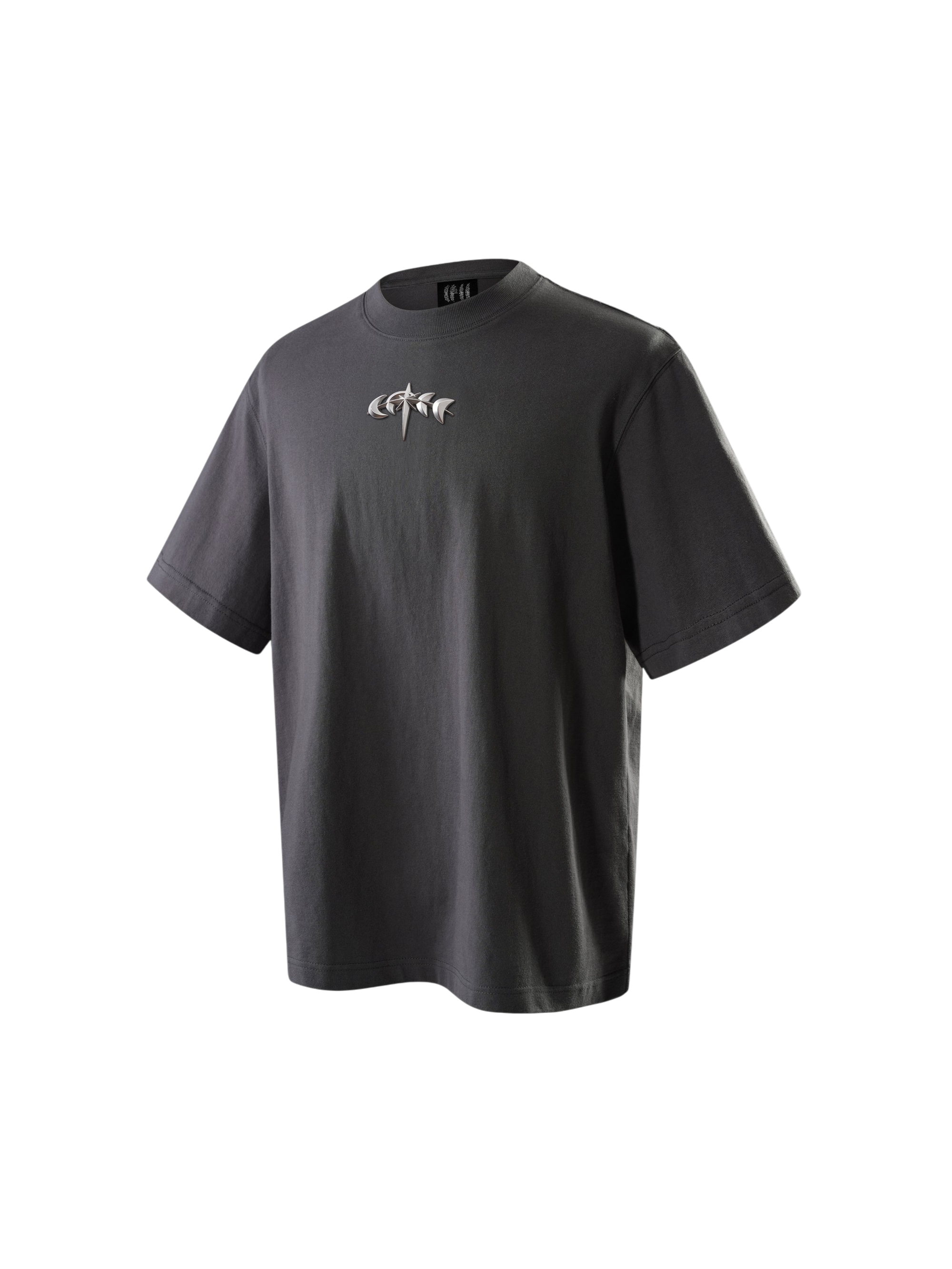 TBHNP Luminous Dawn boxy heavyweight cotton t-shirt with metal astral logo badge — men's streetwear tee