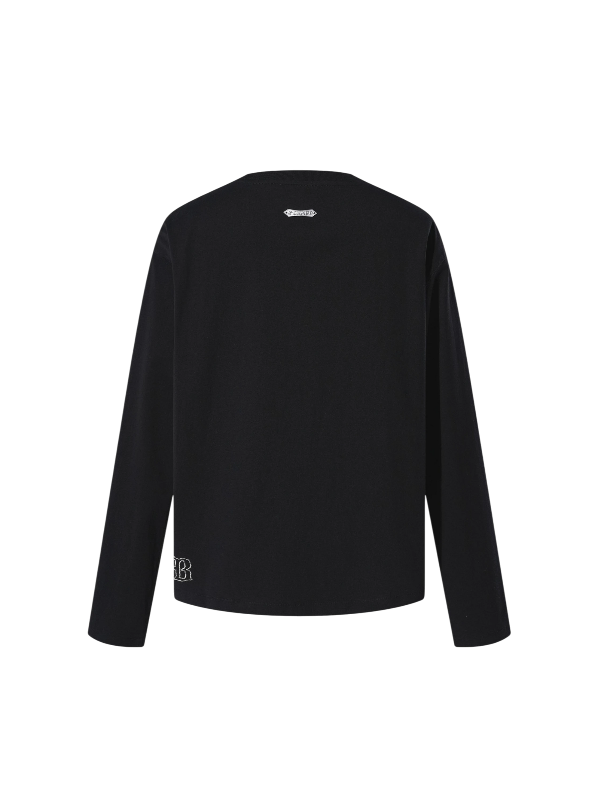 TBHNP Luminous Dawn distressed knight graphic long sleeve tee with bead-embroidered gothic lettering