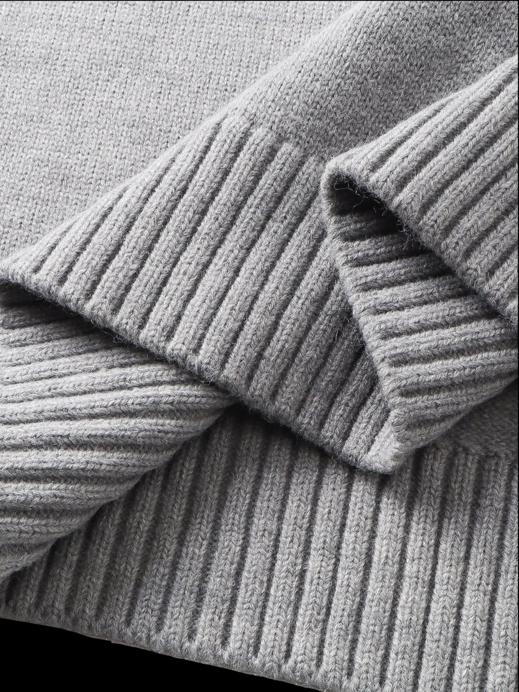TBHNP Luminous Dawn knight quarter-zip knit sweater, heather grey — men's streetwear knitwear
