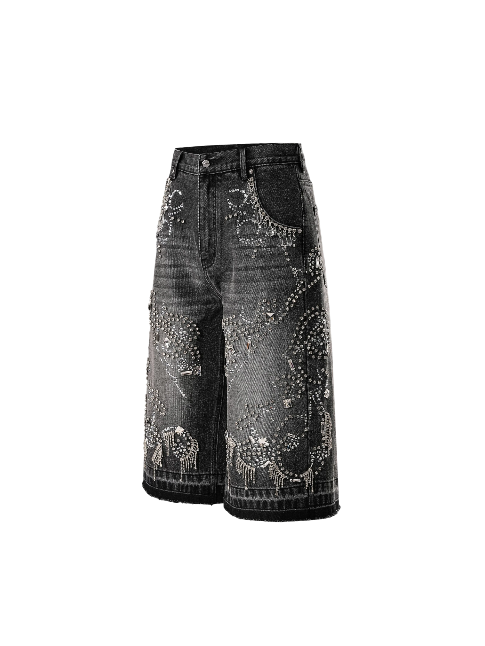 TBHNP Luminous Dawn rhinestone vine cropped wide-leg jeans — men's streetwear denim