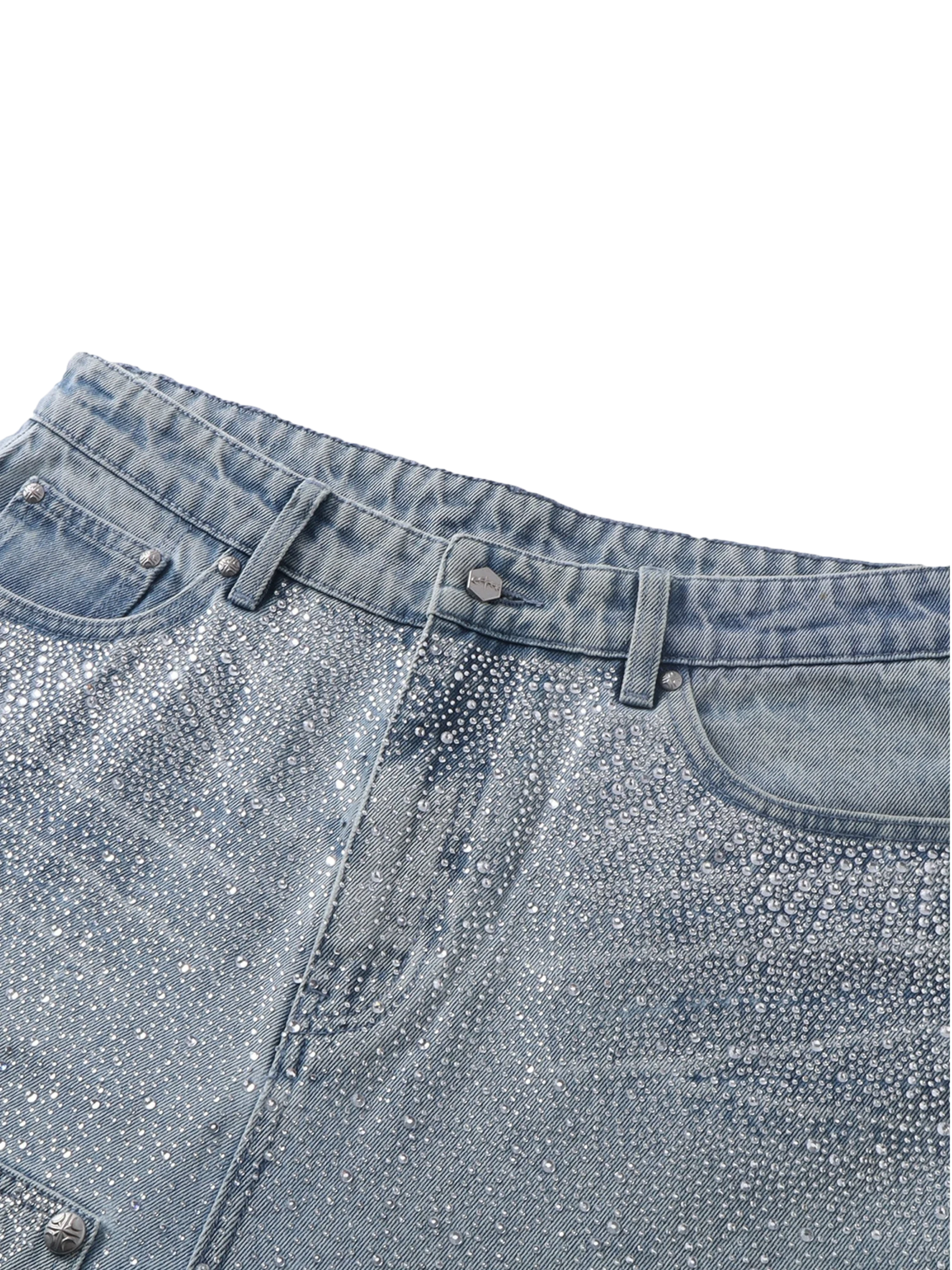 TBHNP Luminous Dawn gradient rhinestone wide-leg jeans, blue — men's streetwear denim