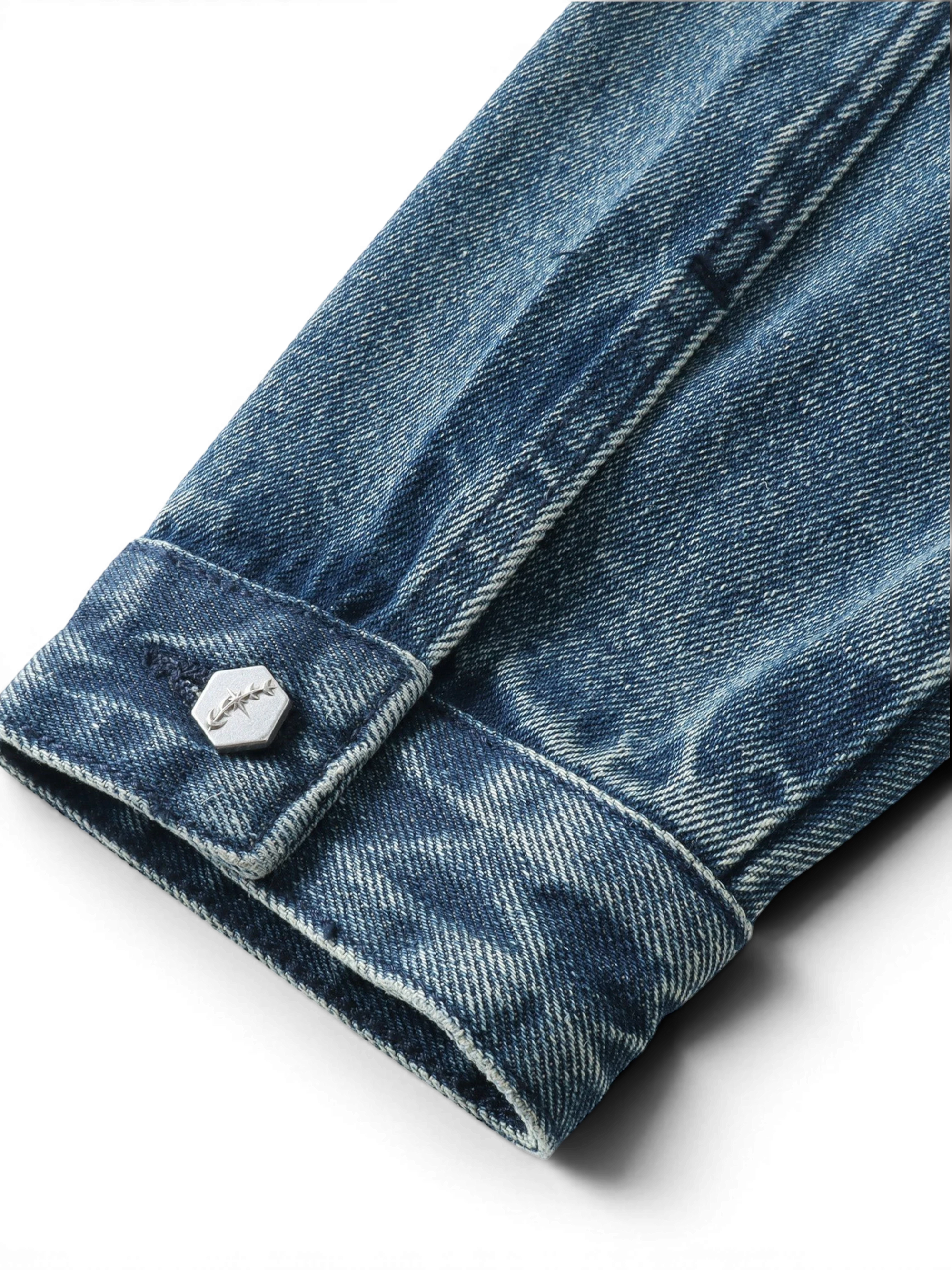 TBHNP Luminous Dawn rhinestone cropped denim jacket, blue — men's gothic streetwear jacket