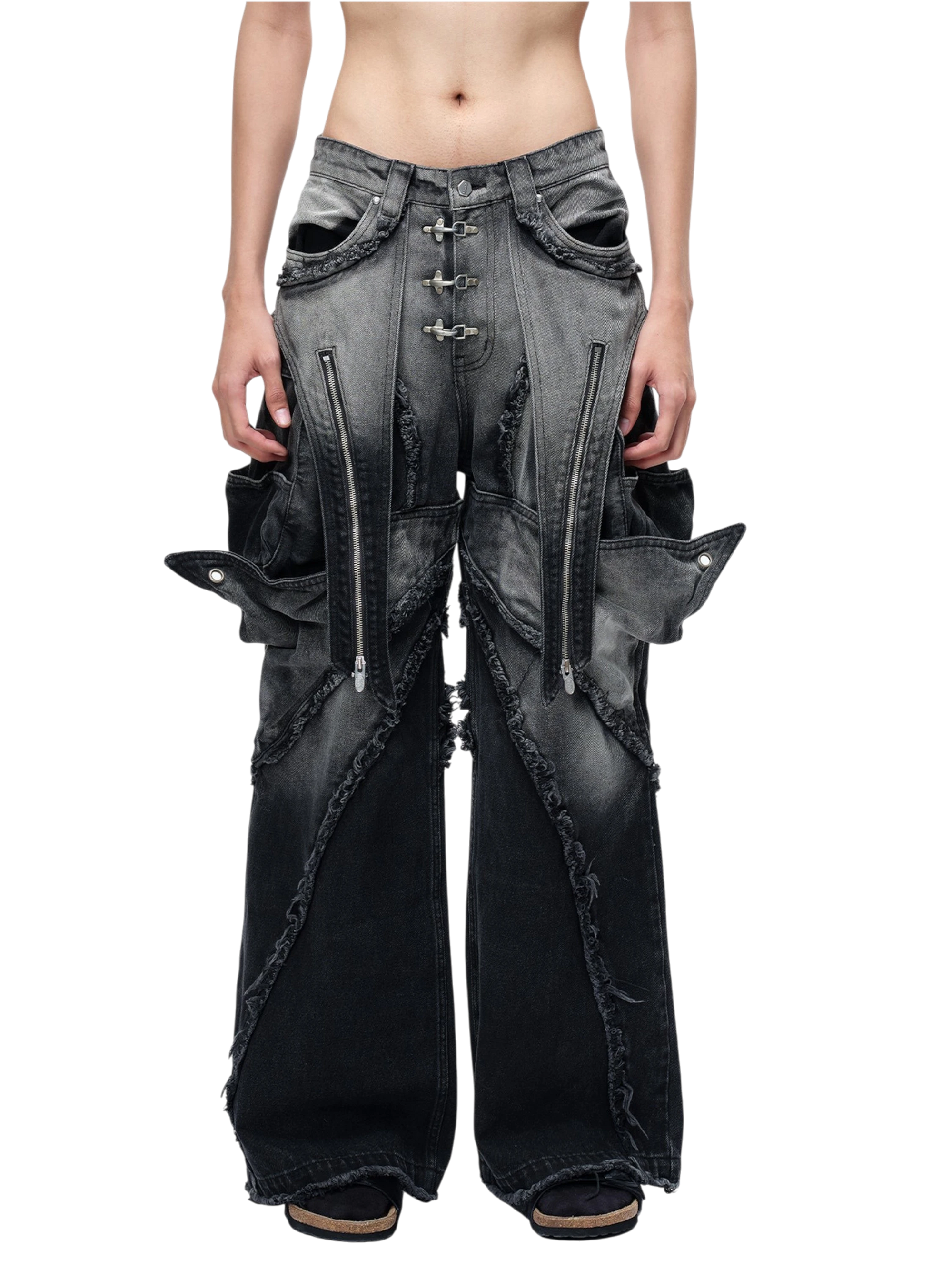 TBHNP Luminous Dawn sculpted bat flare jeans, black — men's streetwear denim