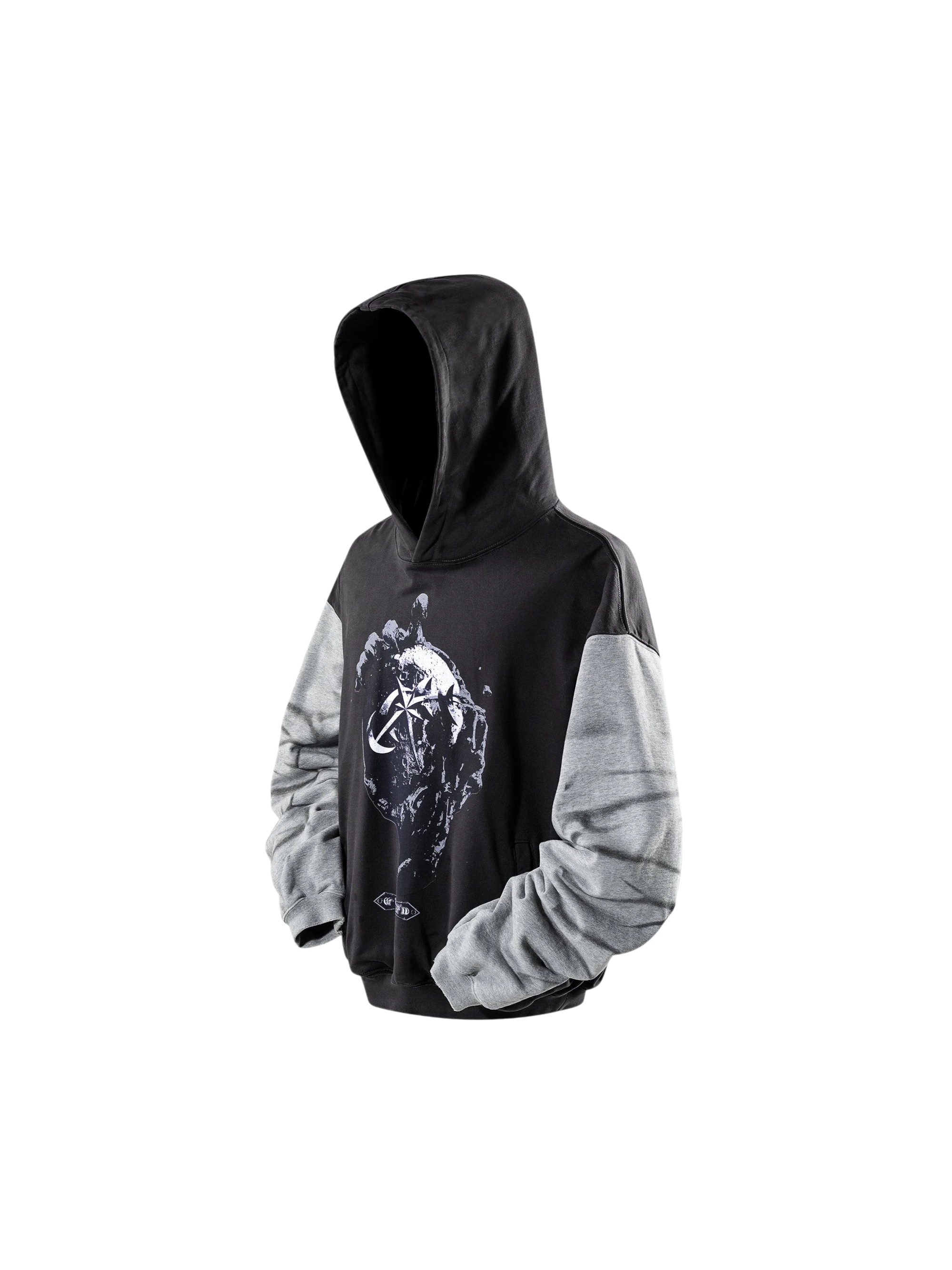 TBHNP Luminous Dawn washed two-tone cotton hoodie, dark grey — men's streetwear hoodie