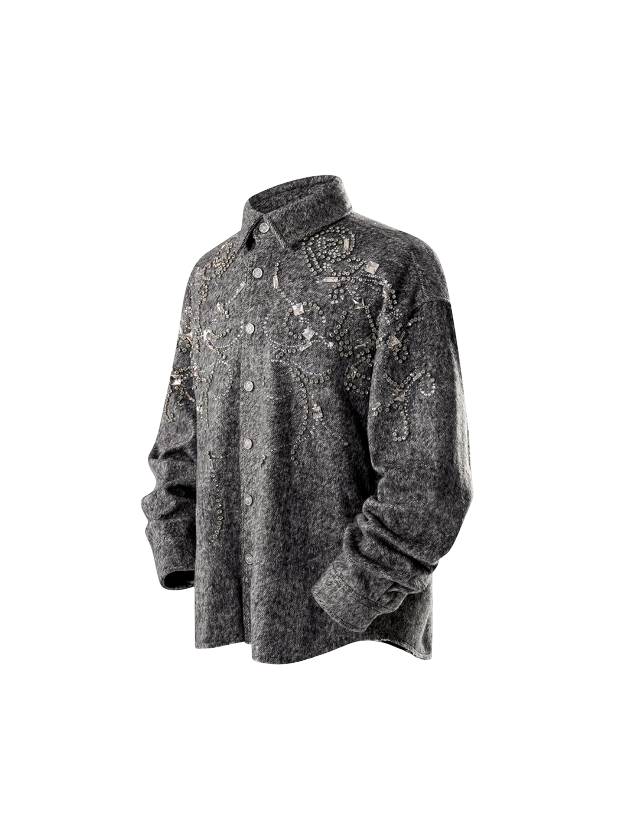TBHNP Luminous Dawn rhinestone embellished wool-blend shirt — men's gothic streetwear shirt