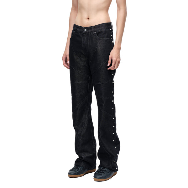 LUMINOUS DAWN ASTRAL METAL LOGO SILKY FLARE JEANS