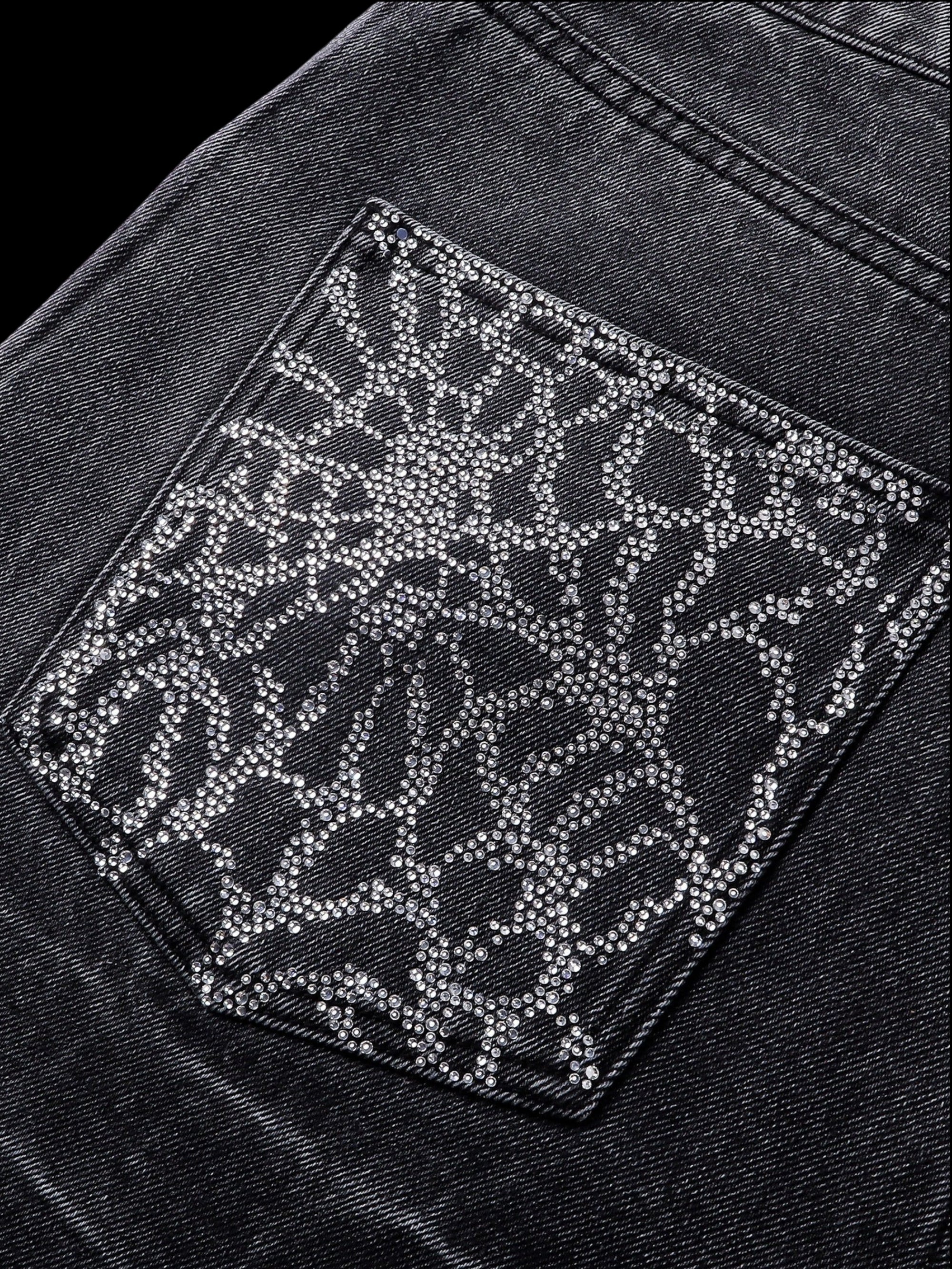TBHNP Luminous Dawn cobweb rhinestone cropped jeans — men's streetwear denim