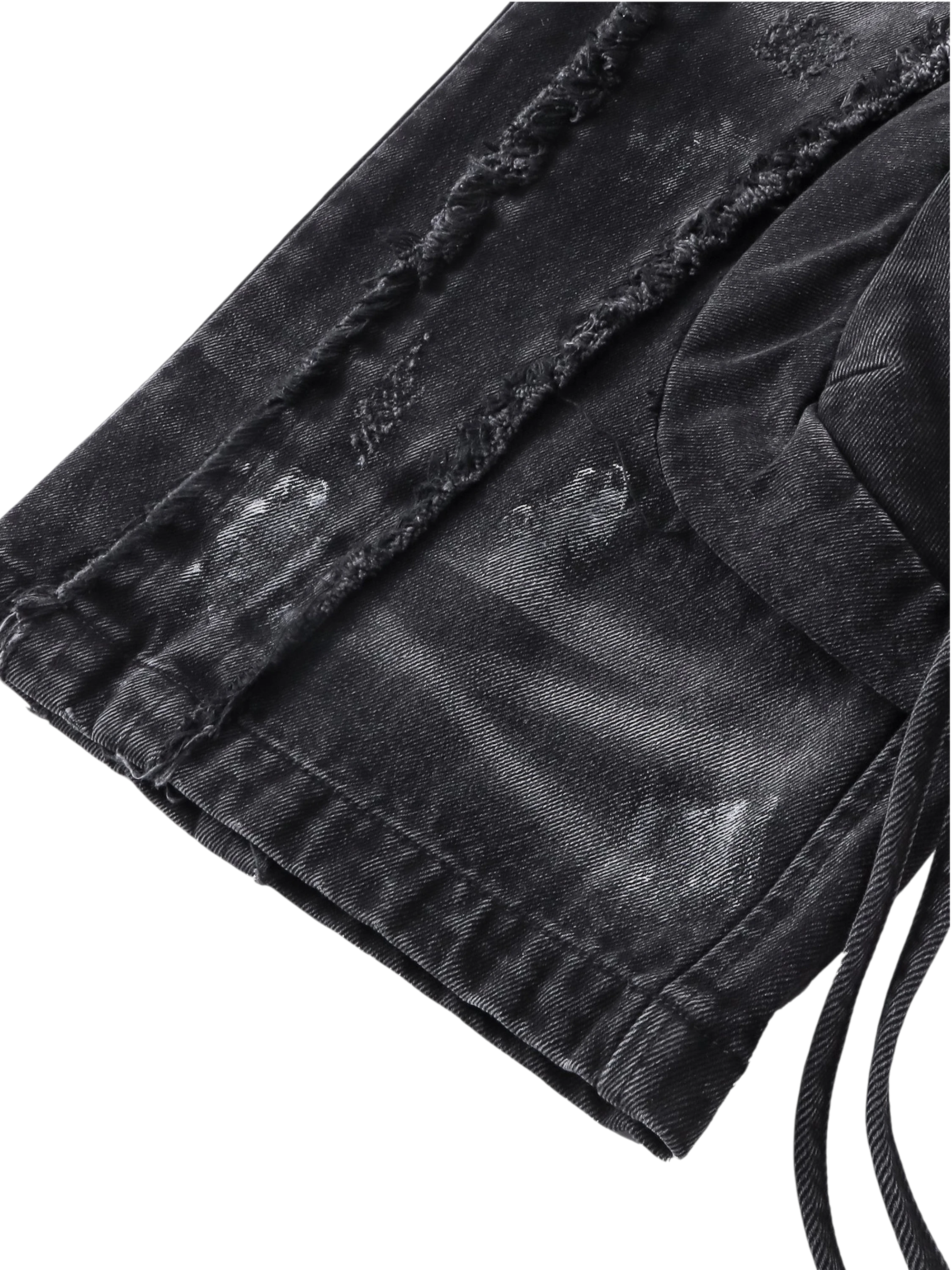 TBHNP Luminous Dawn rivet ribbon baggy jeans, black — men's streetwear denim