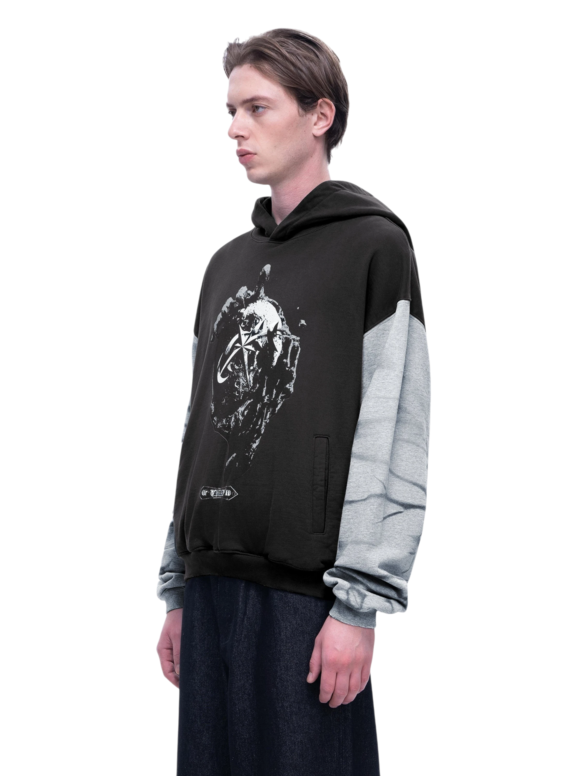 TBHNP Luminous Dawn washed two-tone cotton hoodie, dark grey — men's streetwear hoodie