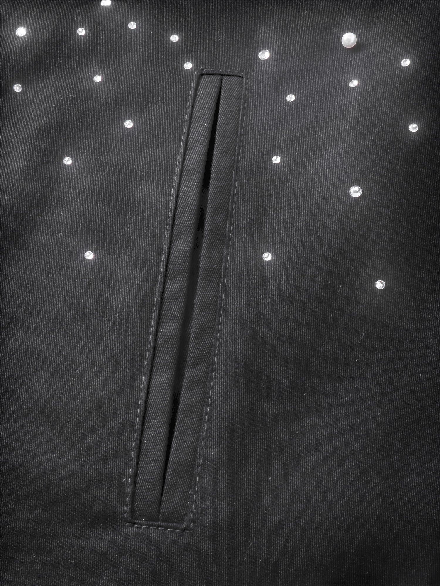 TBHNP Luminous Dawn pearl rhinestone cotton zip jacket, black — men's streetwear jacket