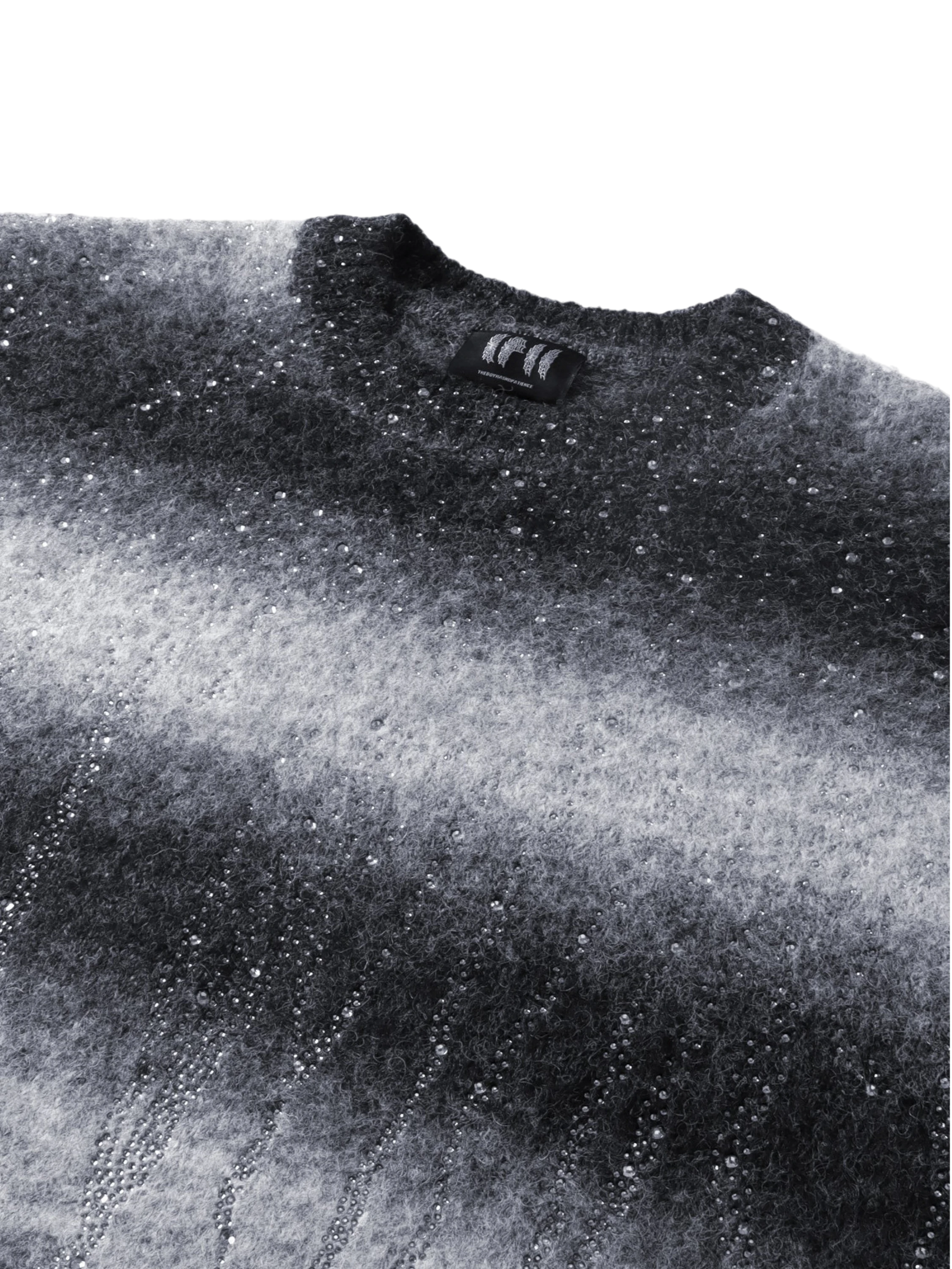 TBHNP Luminous Dawn rhinestone mohair knit sweater — men's streetwear fuzzy knit jumper
