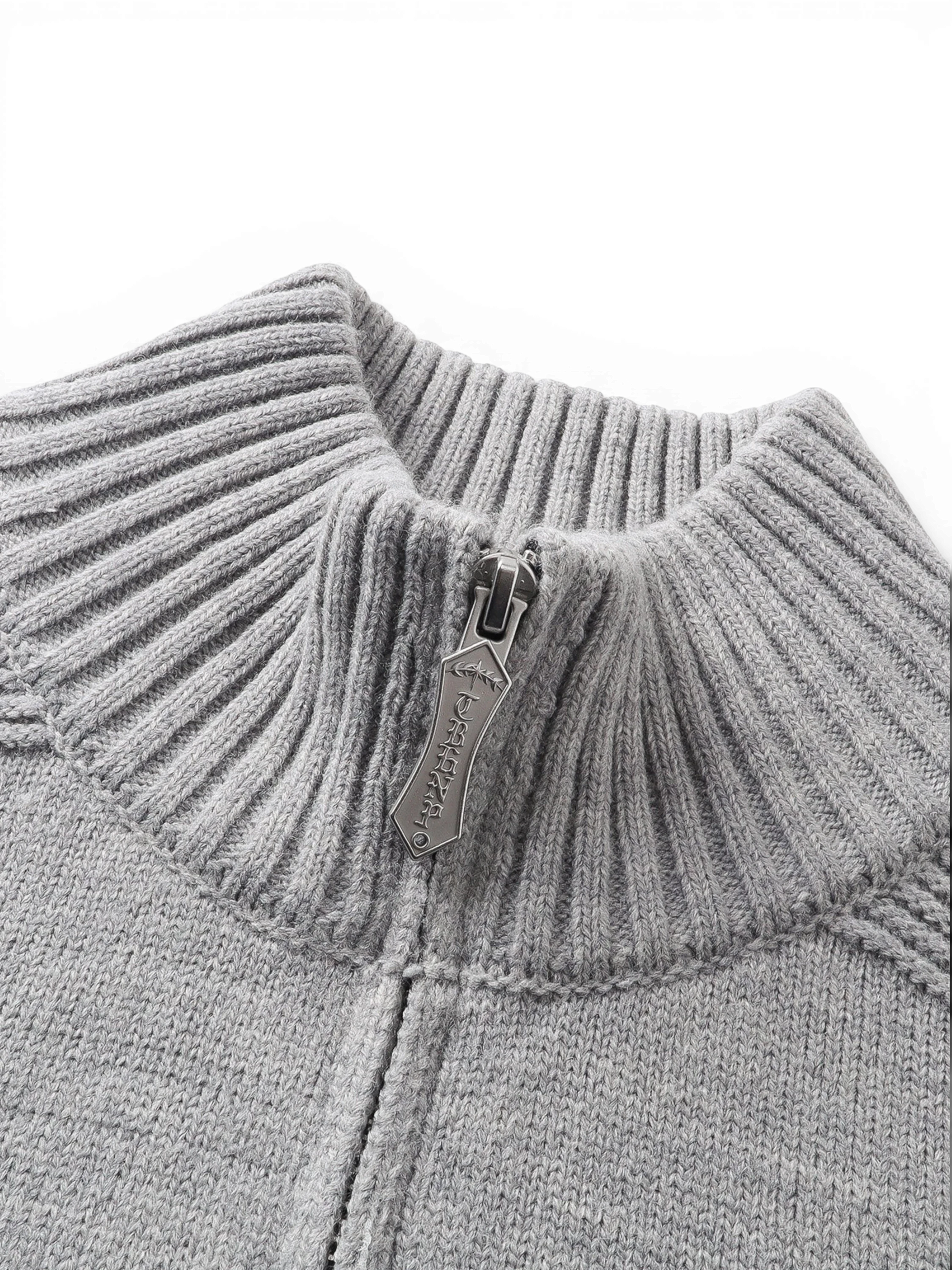 TBHNP Luminous Dawn knight quarter-zip knit sweater, heather grey — men's streetwear knitwear