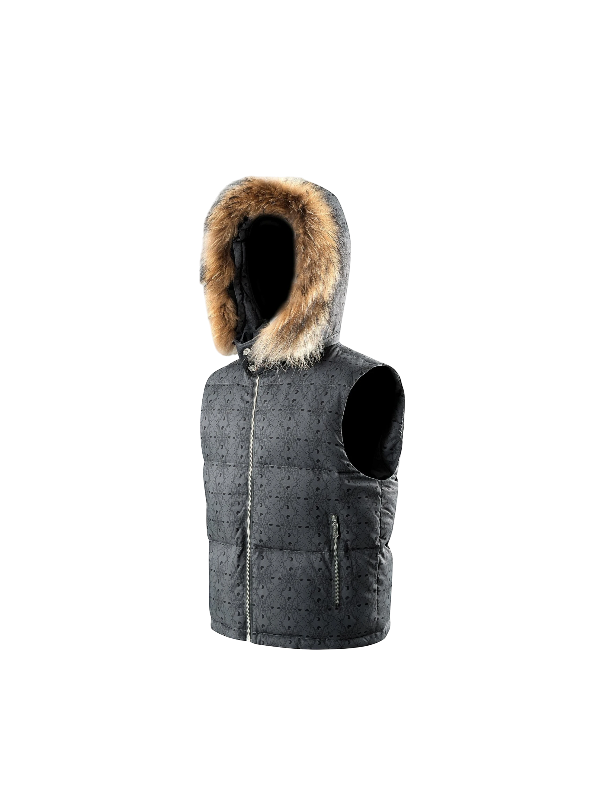 TBHNP Luminous Dawn bat pattern down puffer vest — men's streetwear gilet
