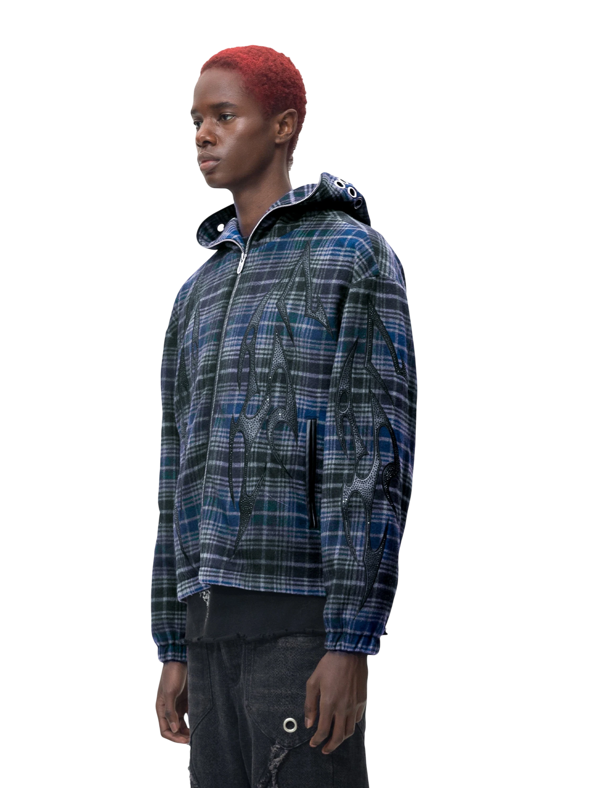 TBHNP Eclipse of the Blood Moon knight plaid zip hooded shirt — men's gothic streetwear shirt
