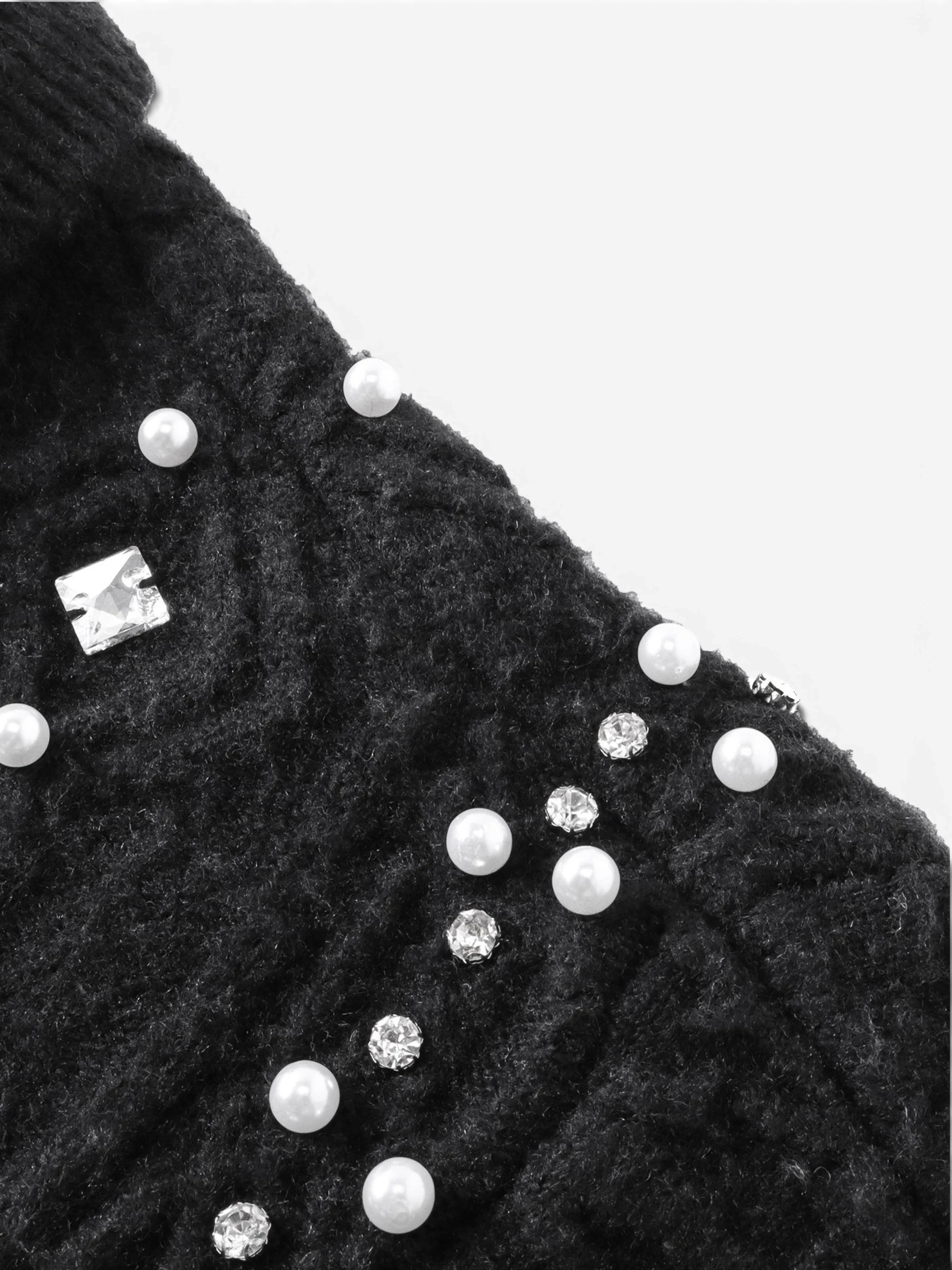 TBHNP Luminous Dawn rhinestone cable-knit cardigan, black — men's streetwear knitwear