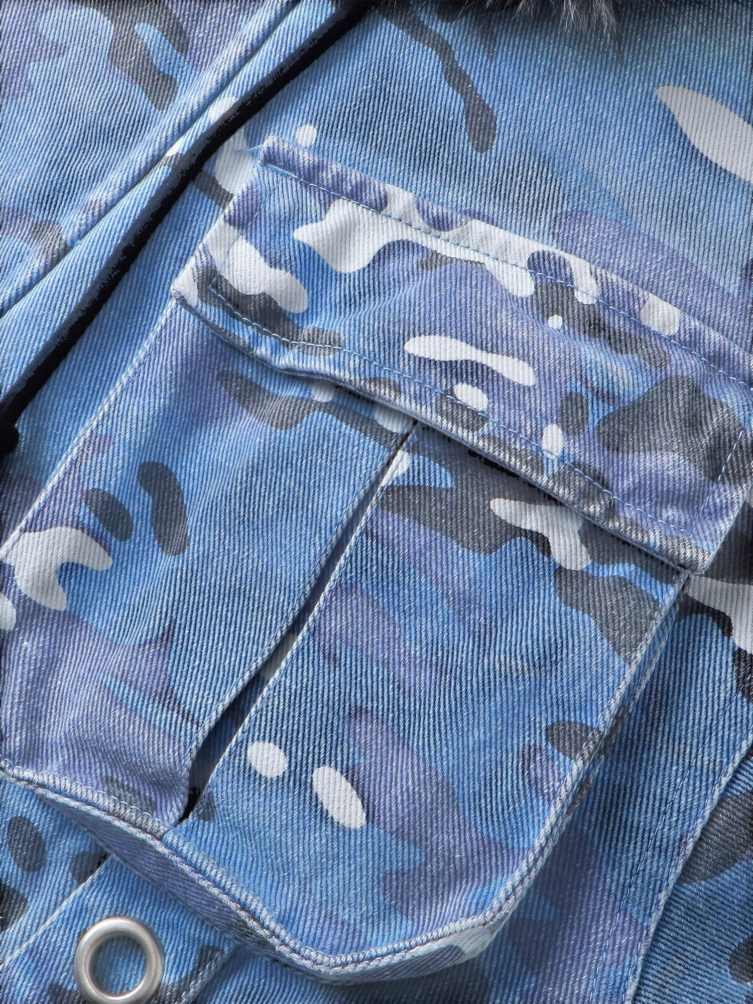 TBHNP Eclipse of the Blood Moon blue camo padded fur-collar jacket — men's streetwear jacket