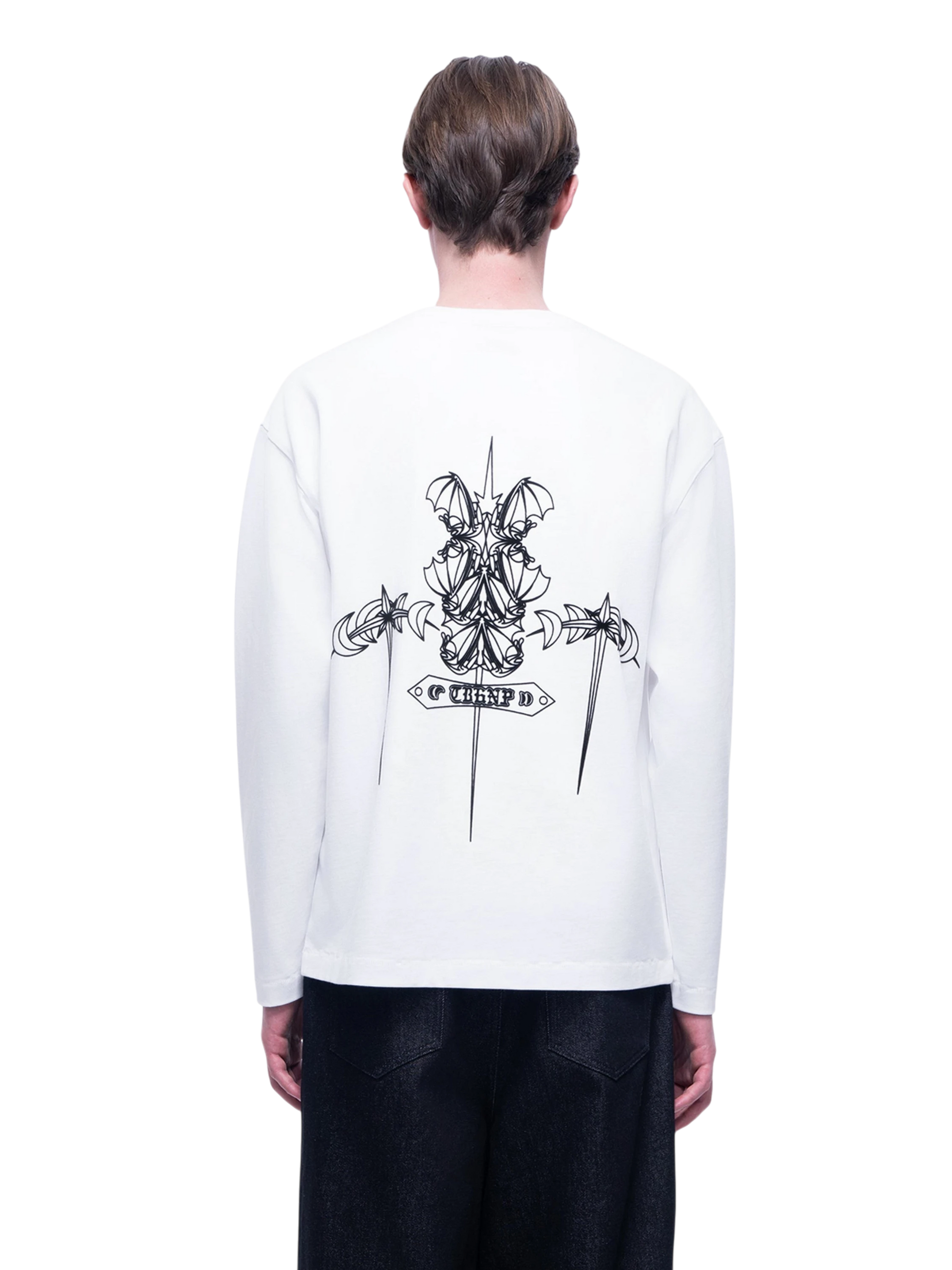 TBHNP Luminous Dawn flocked logo long-sleeve tee — men's streetwear graphic tee
