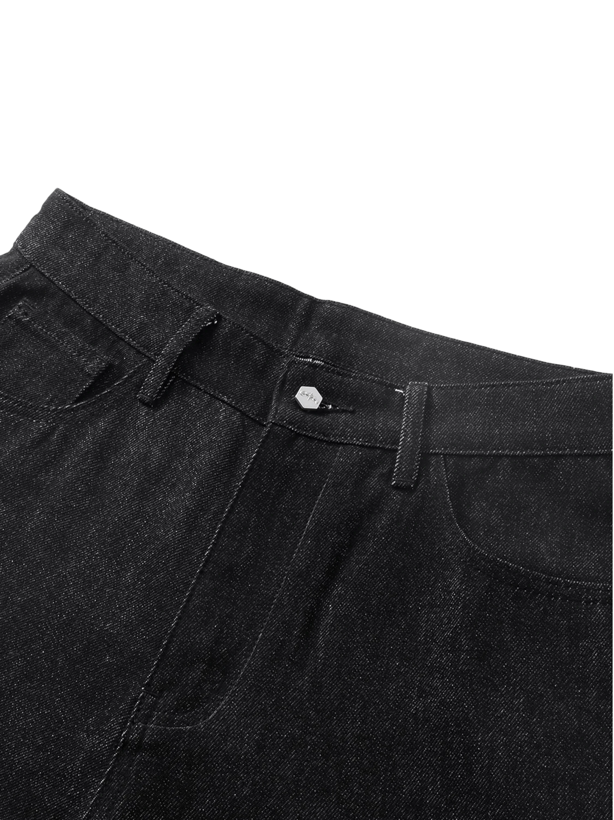 TBHNP Luminous Dawn coated baggy wide-leg jeans, black — men's streetwear denim