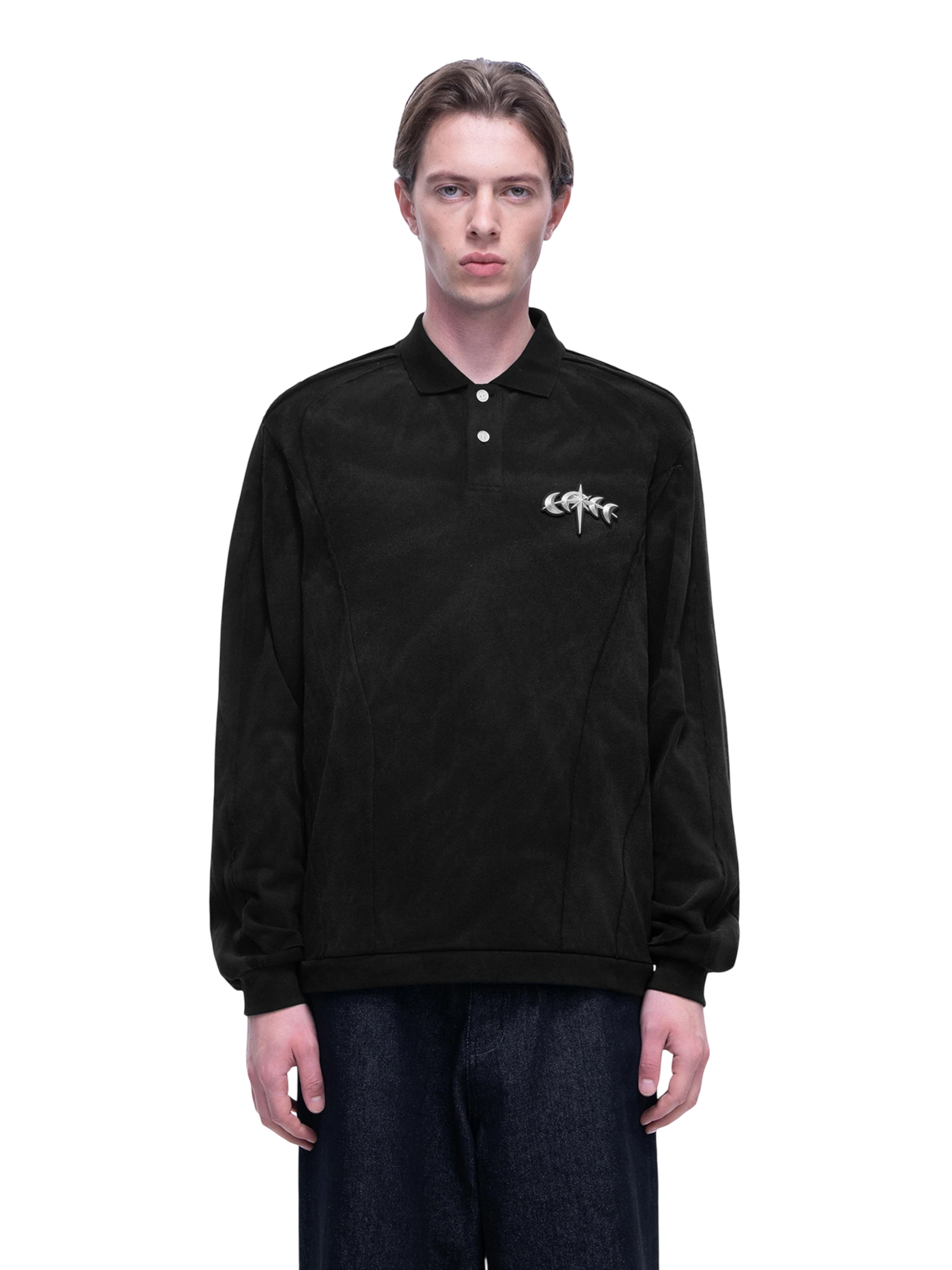 TBHNP Luminous Dawn structured seam long-sleeve polo shirt — men's streetwear polo