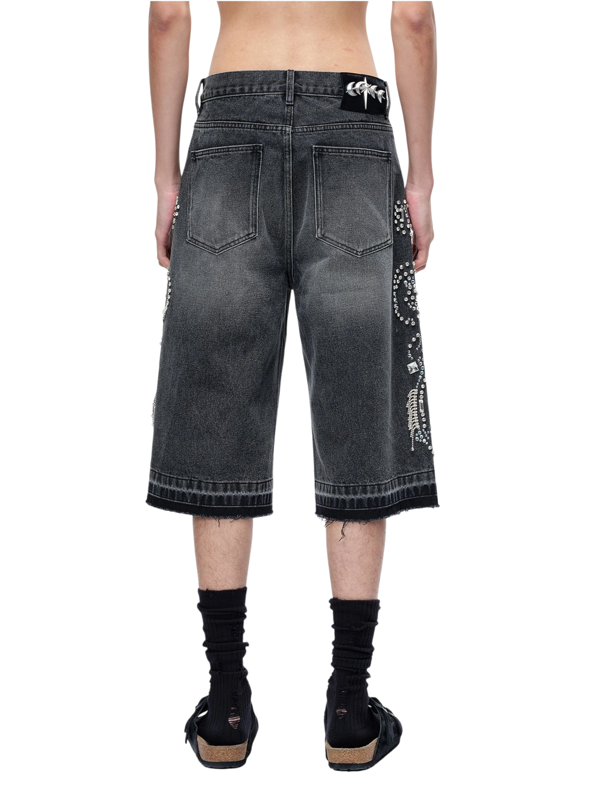 TBHNP Luminous Dawn rhinestone vine cropped wide-leg jeans — men's streetwear denim